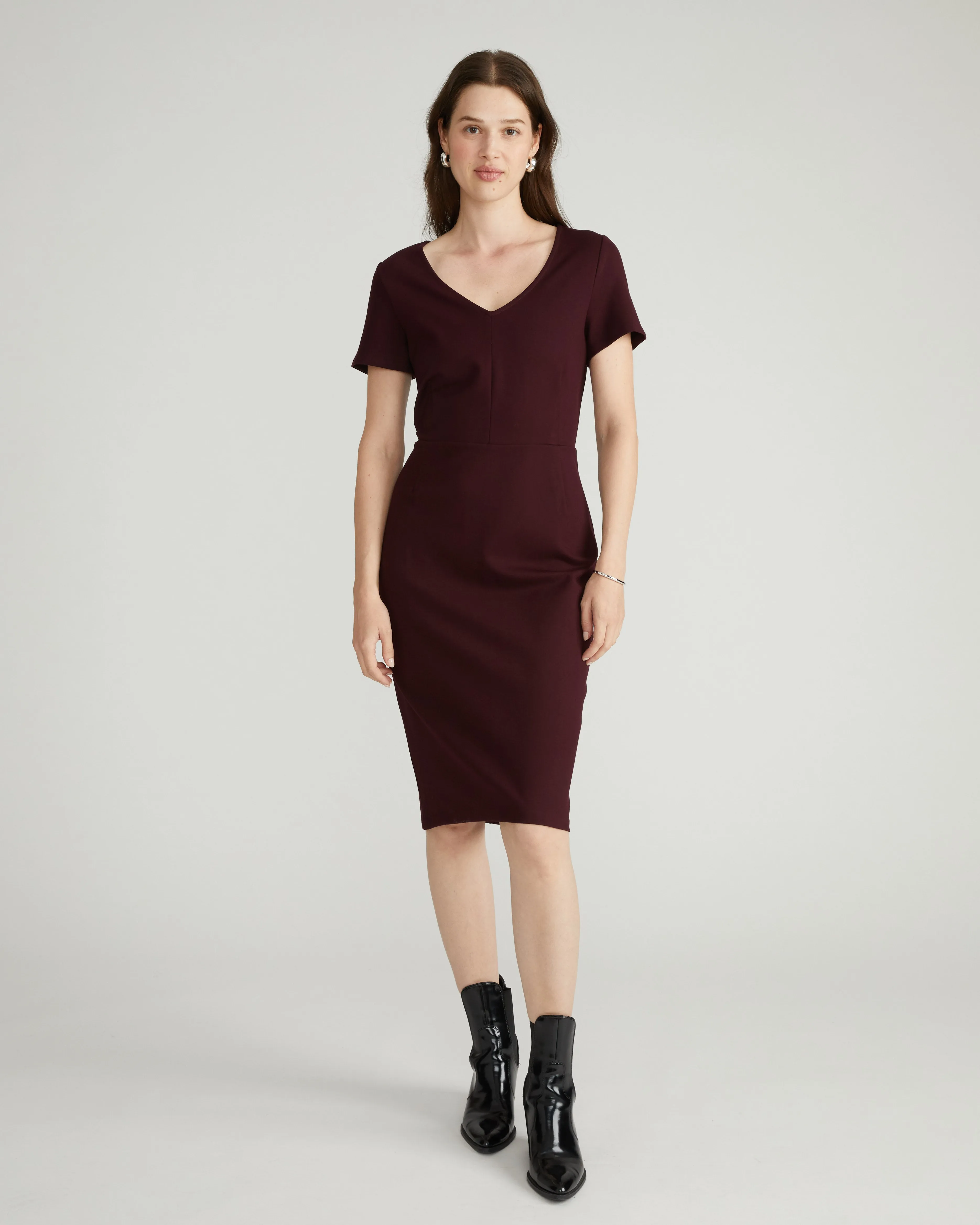 Executive V Neck Ponte Dress - Black Cherry sold by Universal Standard