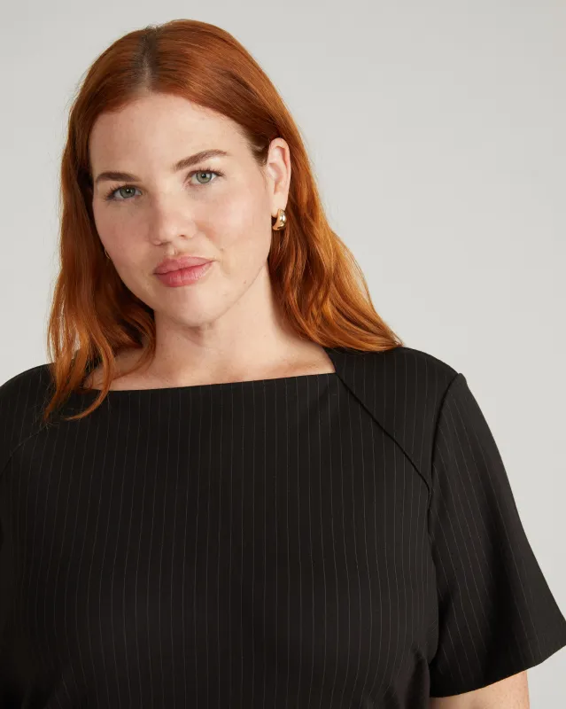 Envelope Neck Ponte Dress - Slate Pinstripe sold by Universal Standard