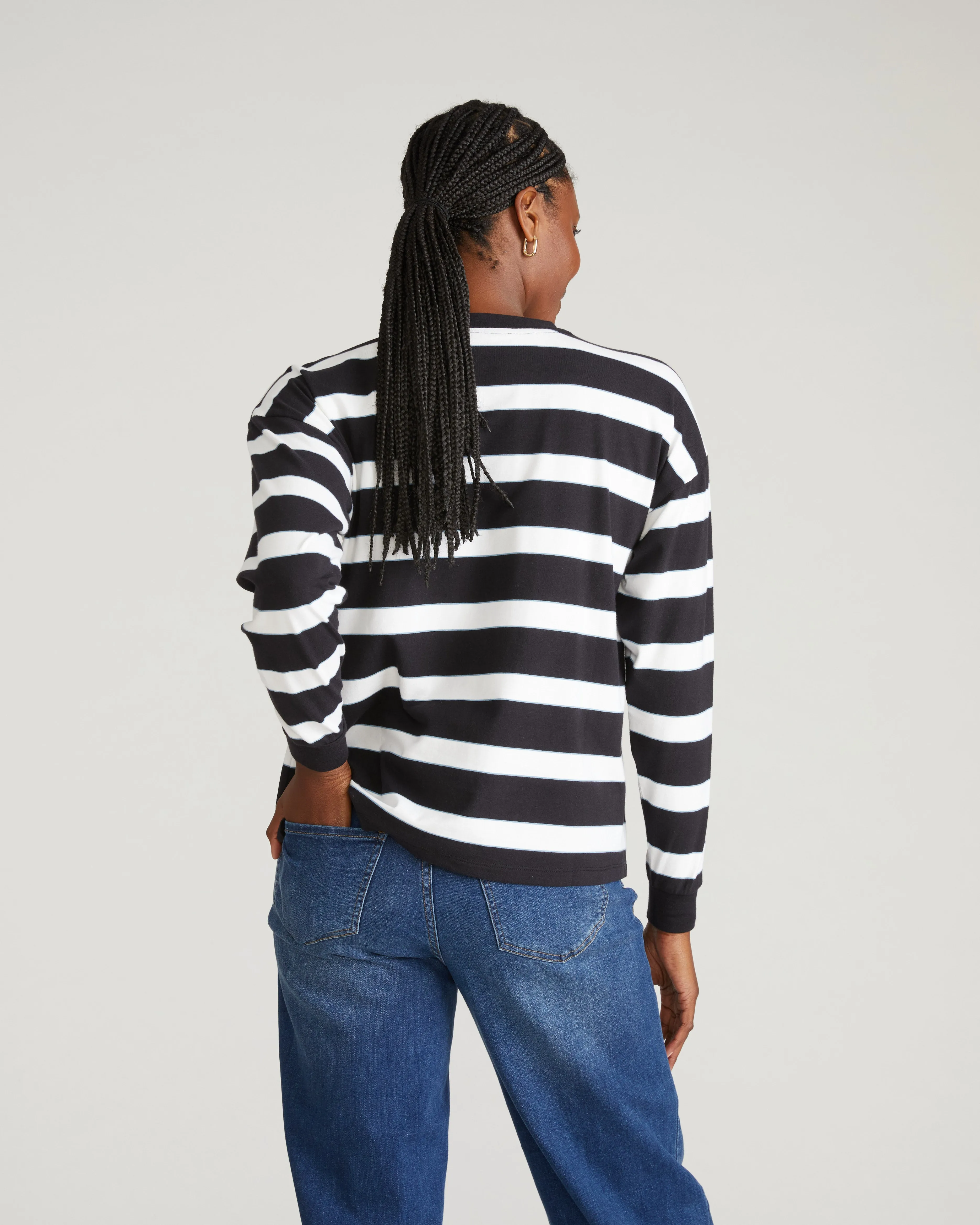 Long Sleeve Relaxed Tee - Black/White Stripe with Aqua Edge sold by Universal Standard product image thumbnail 3
