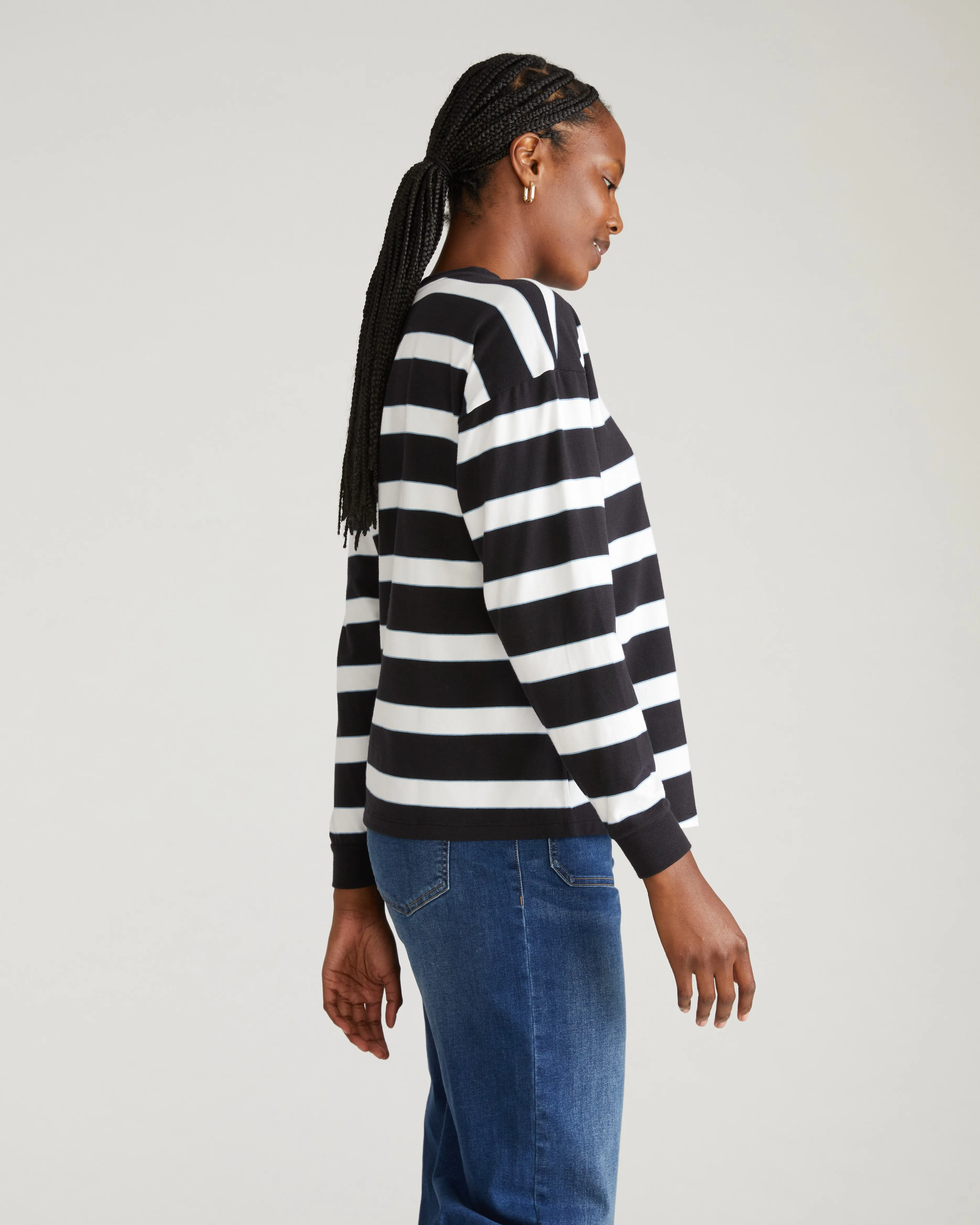 Long Sleeve Relaxed Tee - Black/White Stripe with Aqua Edge sold by Universal Standard product image thumbnail 2