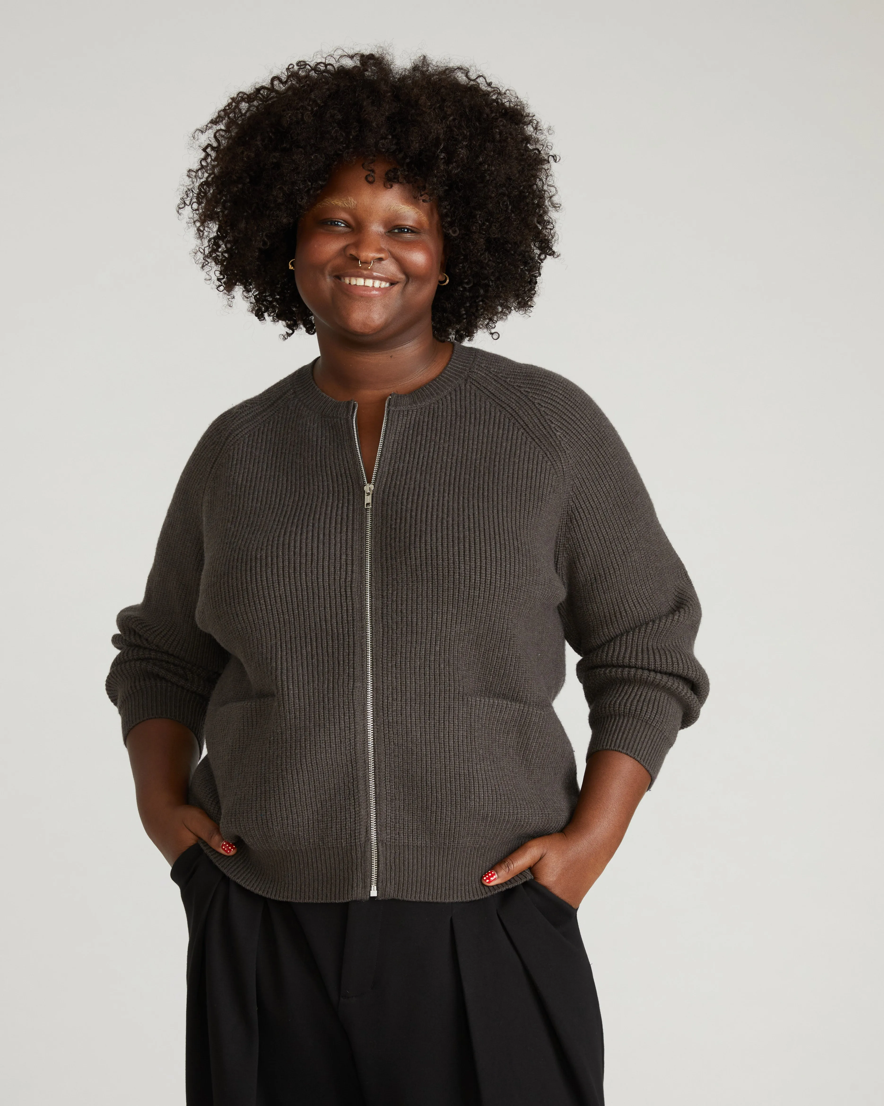 Better-Than-Wool Zip Cardigan - Graphite sold by Universal Standard