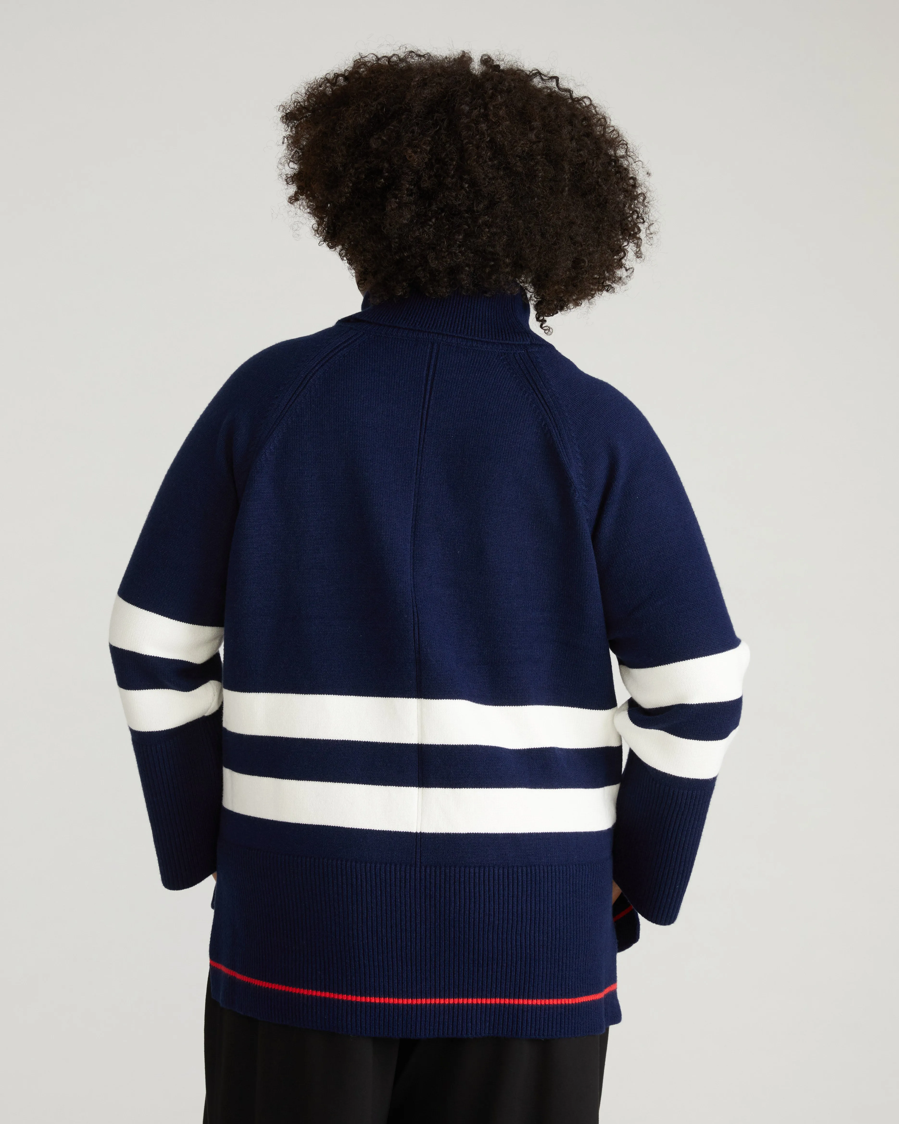 Better-Than-Wool Oversize Turtleneck Sweater - Navy/Cream Stripes with Red Hem sold by Universal Standard product image thumbnail 3