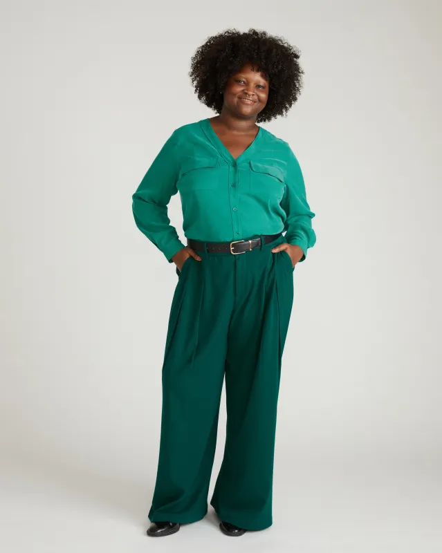 Cooling Stretch Cupro Button-Down Blouse - Green Tourmaline sold by Universal Standard
