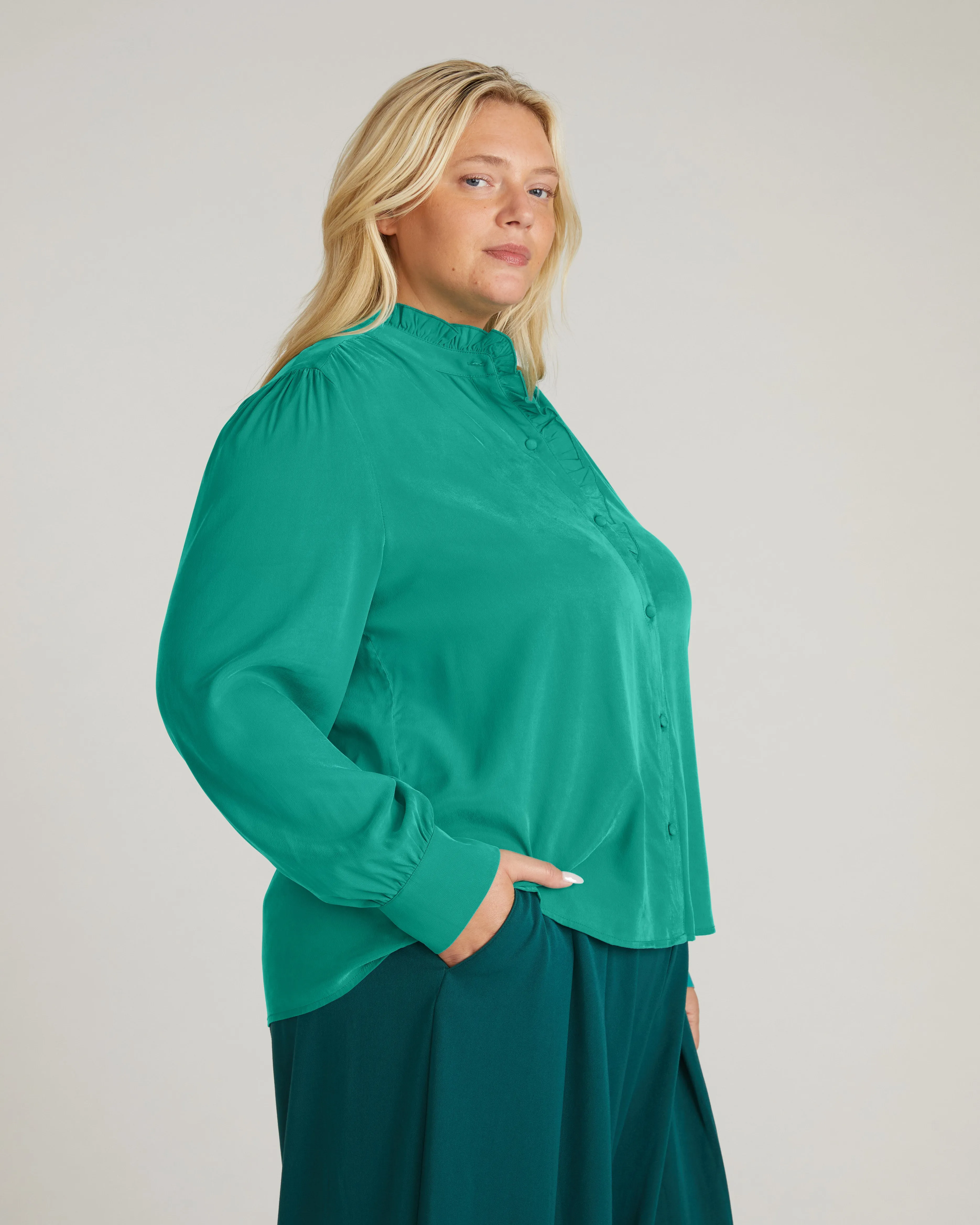 Endora Stretch Cupro Blouse - Green Tourmaline sold by Universal Standard product image thumbnail 5