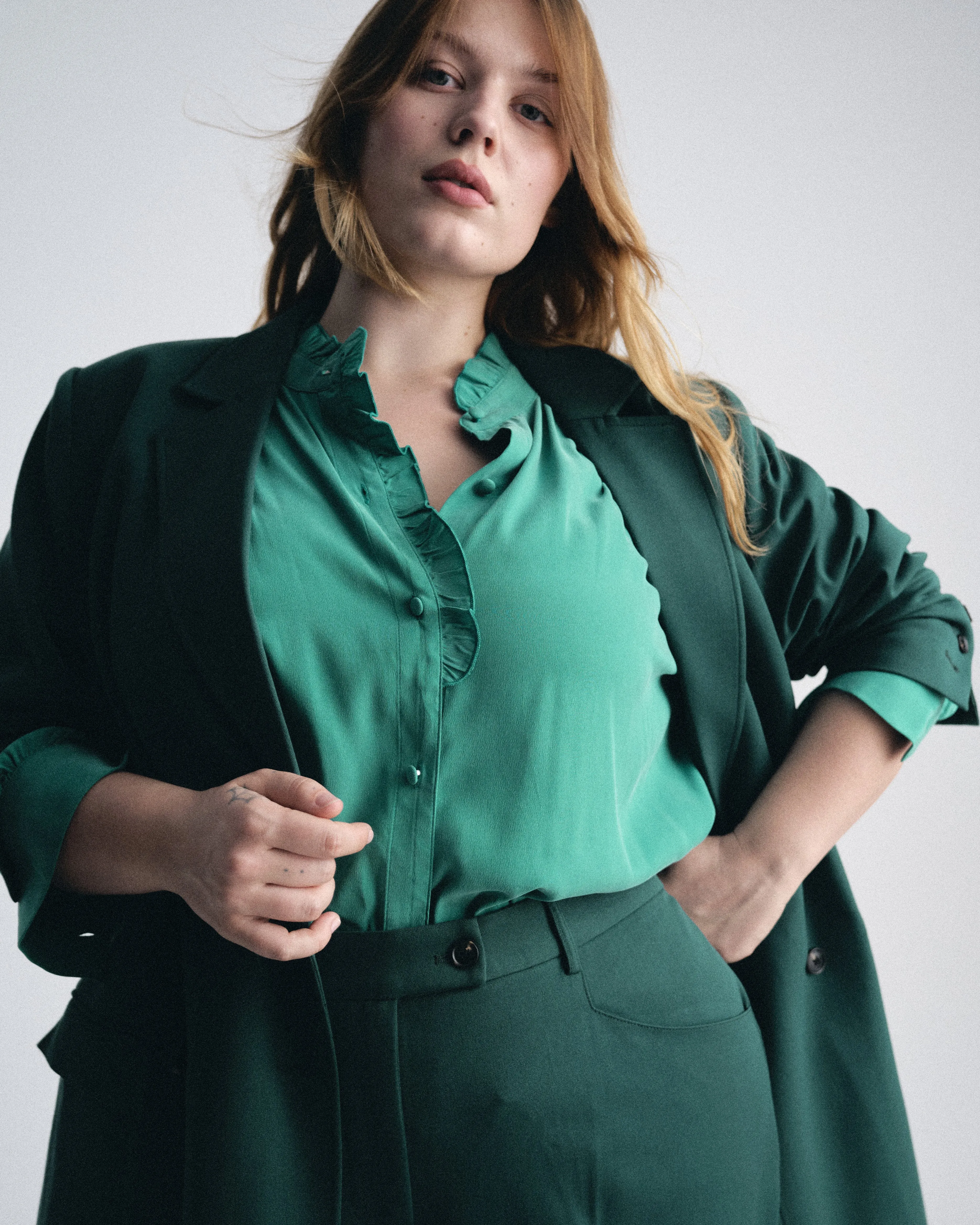 Endora Stretch Cupro Blouse - Green Tourmaline sold by Universal Standard product image thumbnail 3
