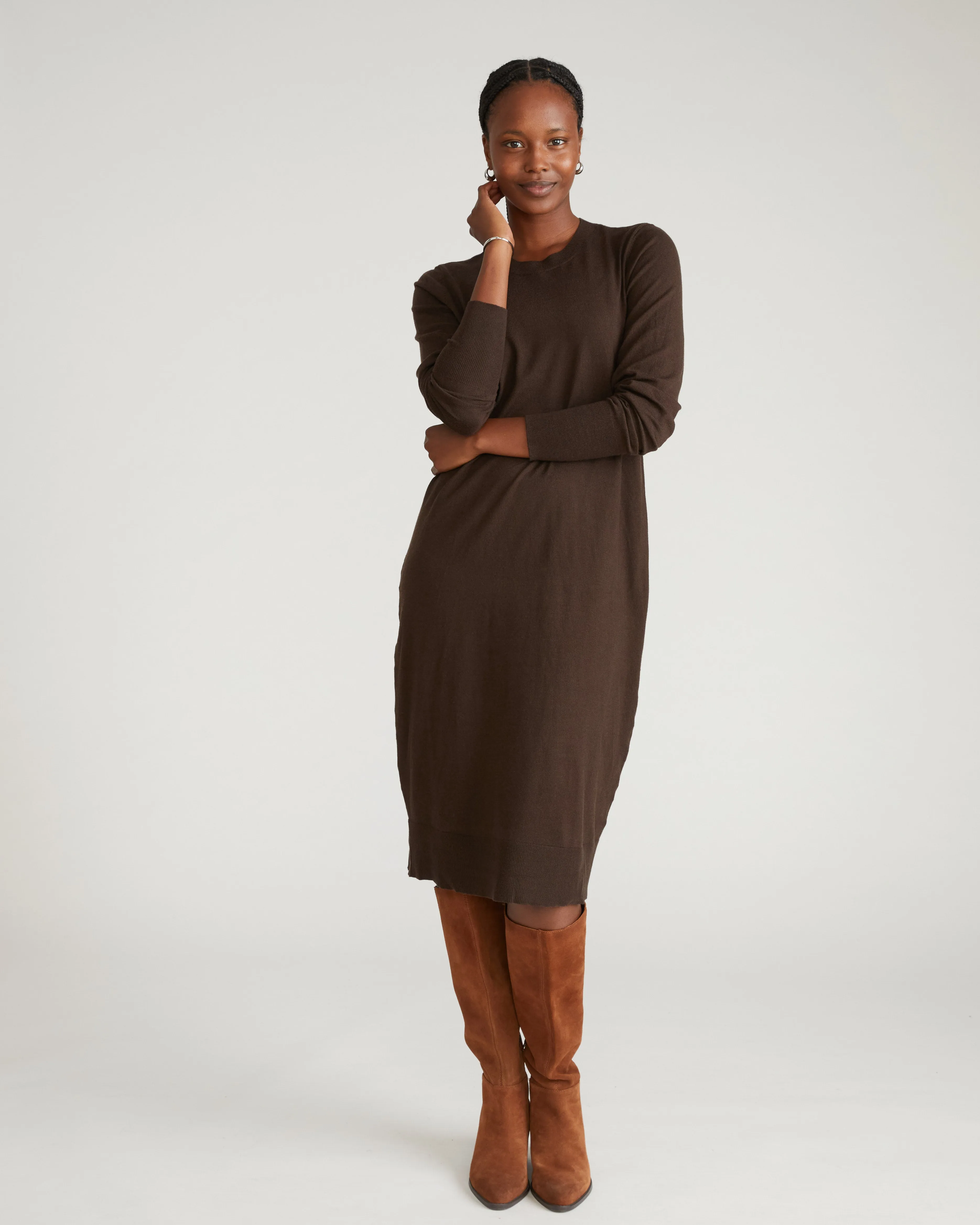 Savvy Fine Knit Everyday Sweater Dress - Espresso sold by Universal Standard