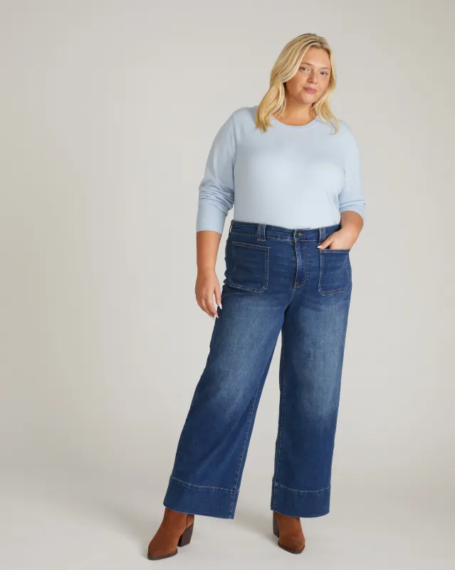 Savvy Fine Knit Crew Sweater - Silver Blue sold by Universal Standard