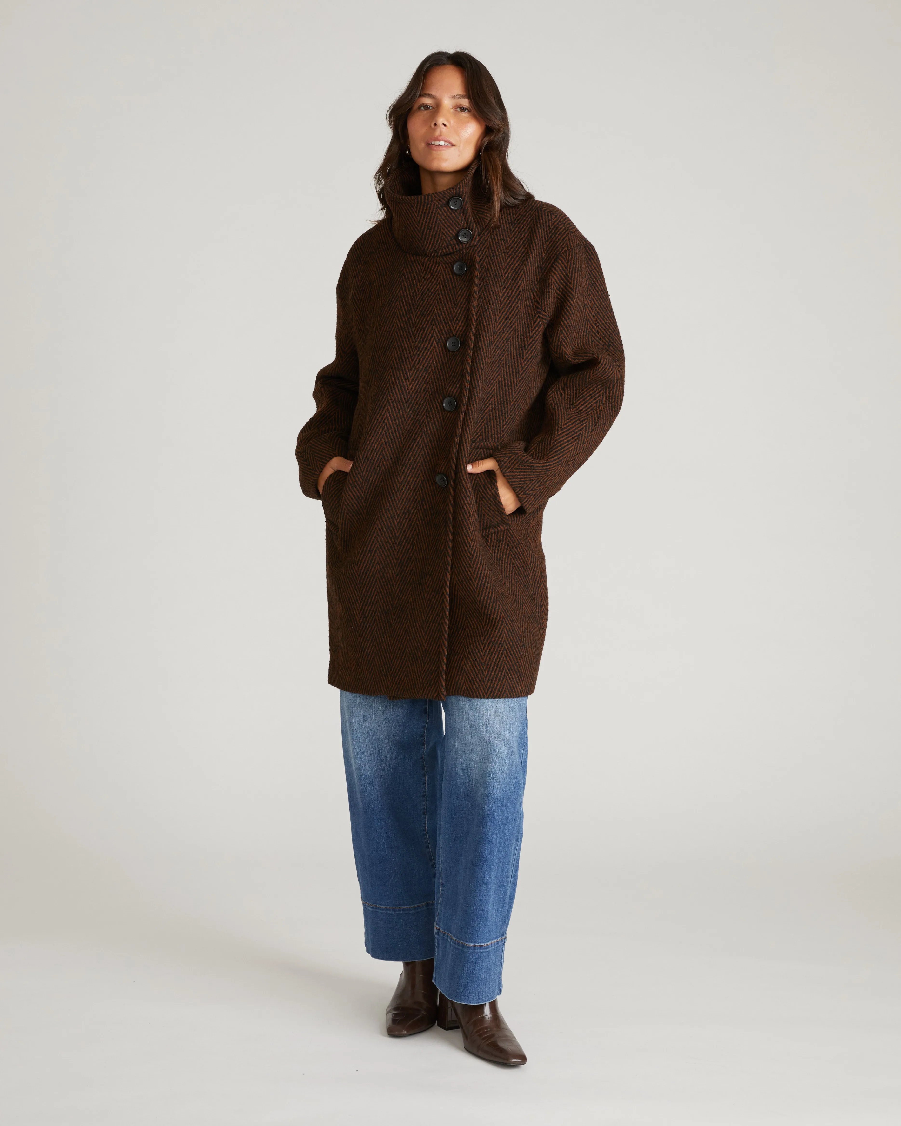 Marlo Cocoon Coat - Black/Brown Herringbone sold by Universal Standard product image thumbnail 2
