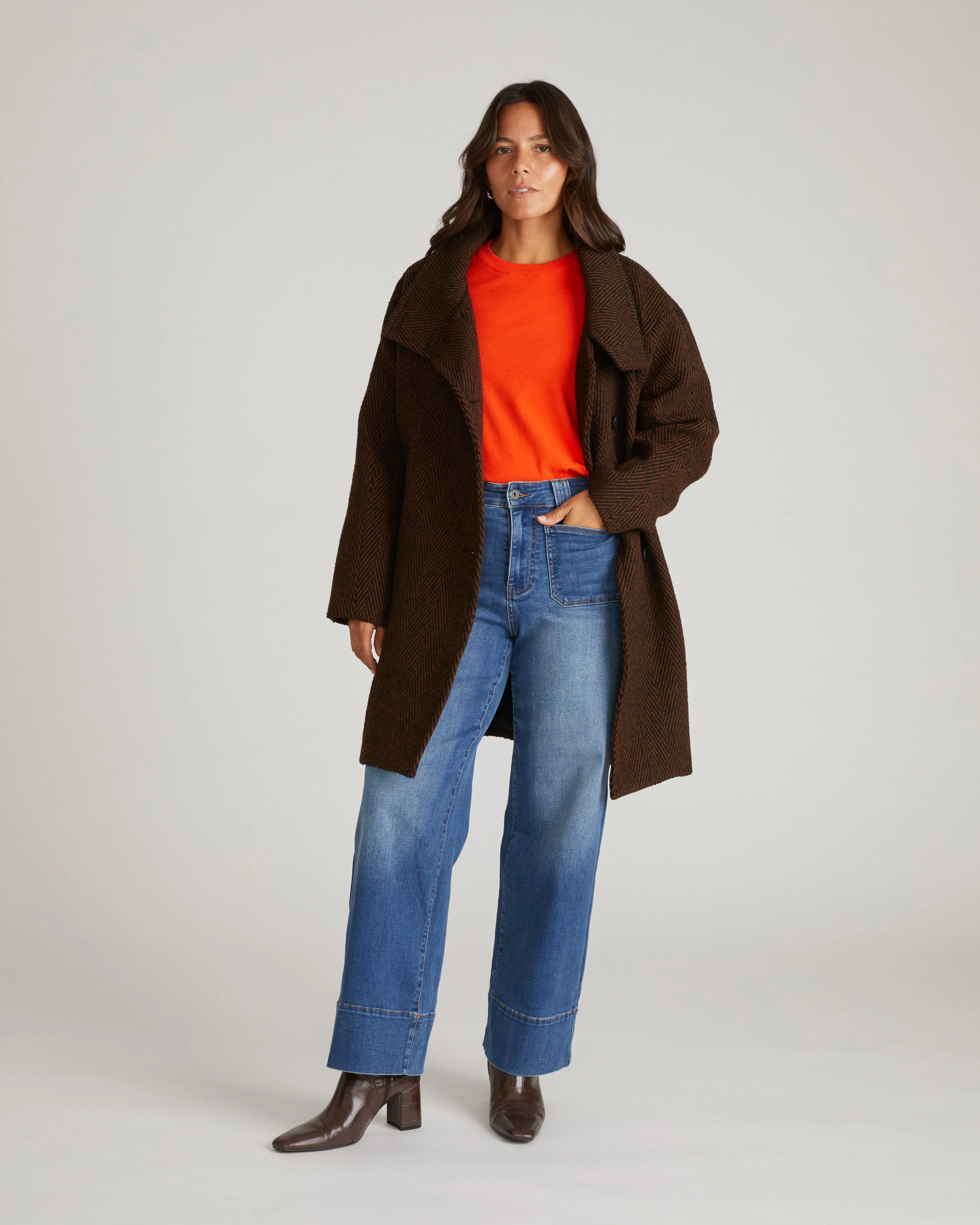 Marlo Cocoon Coat - Black/Brown Herringbone sold by Universal Standard