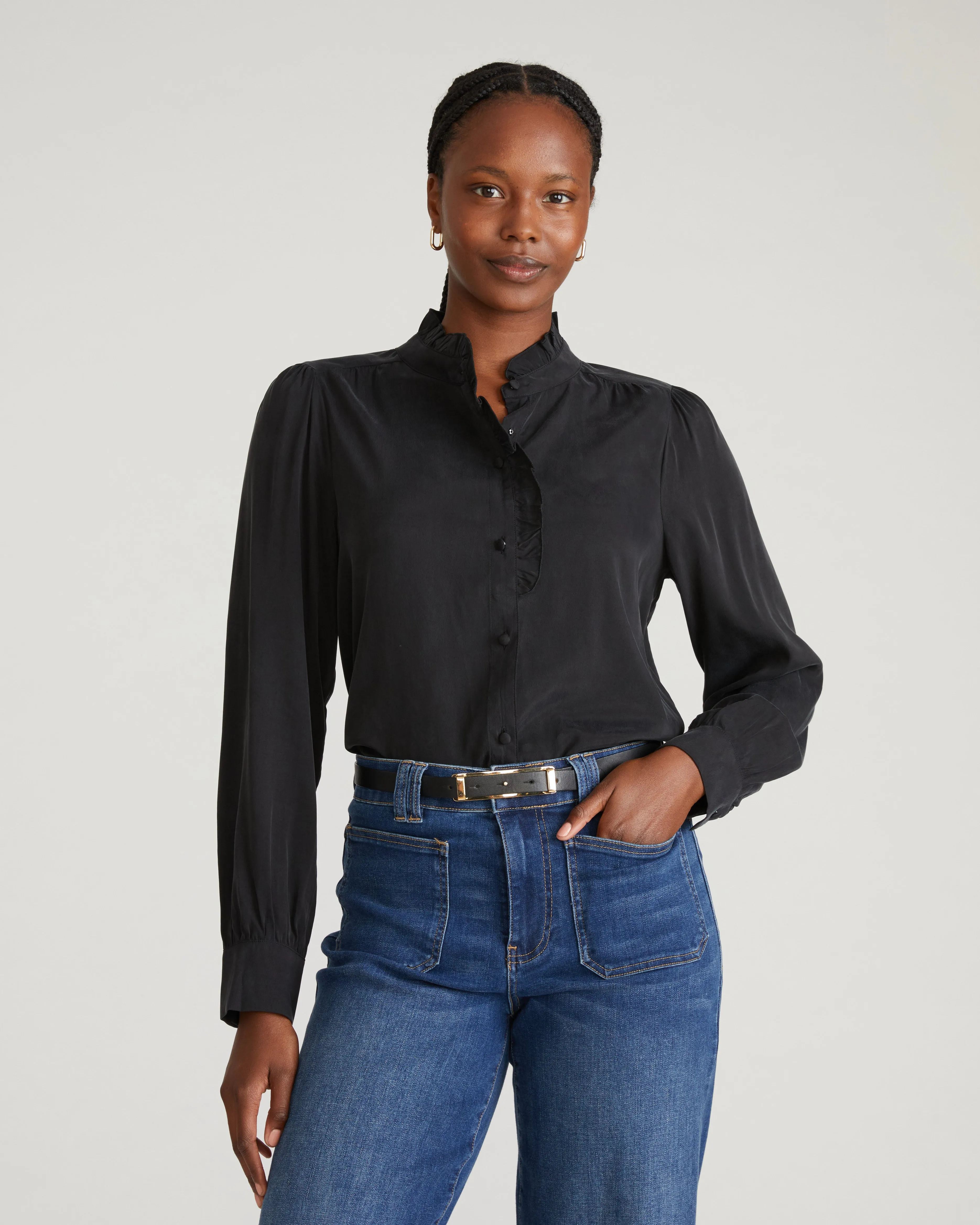 Endora Stretch Cupro Blouse - Black sold by Universal Standard