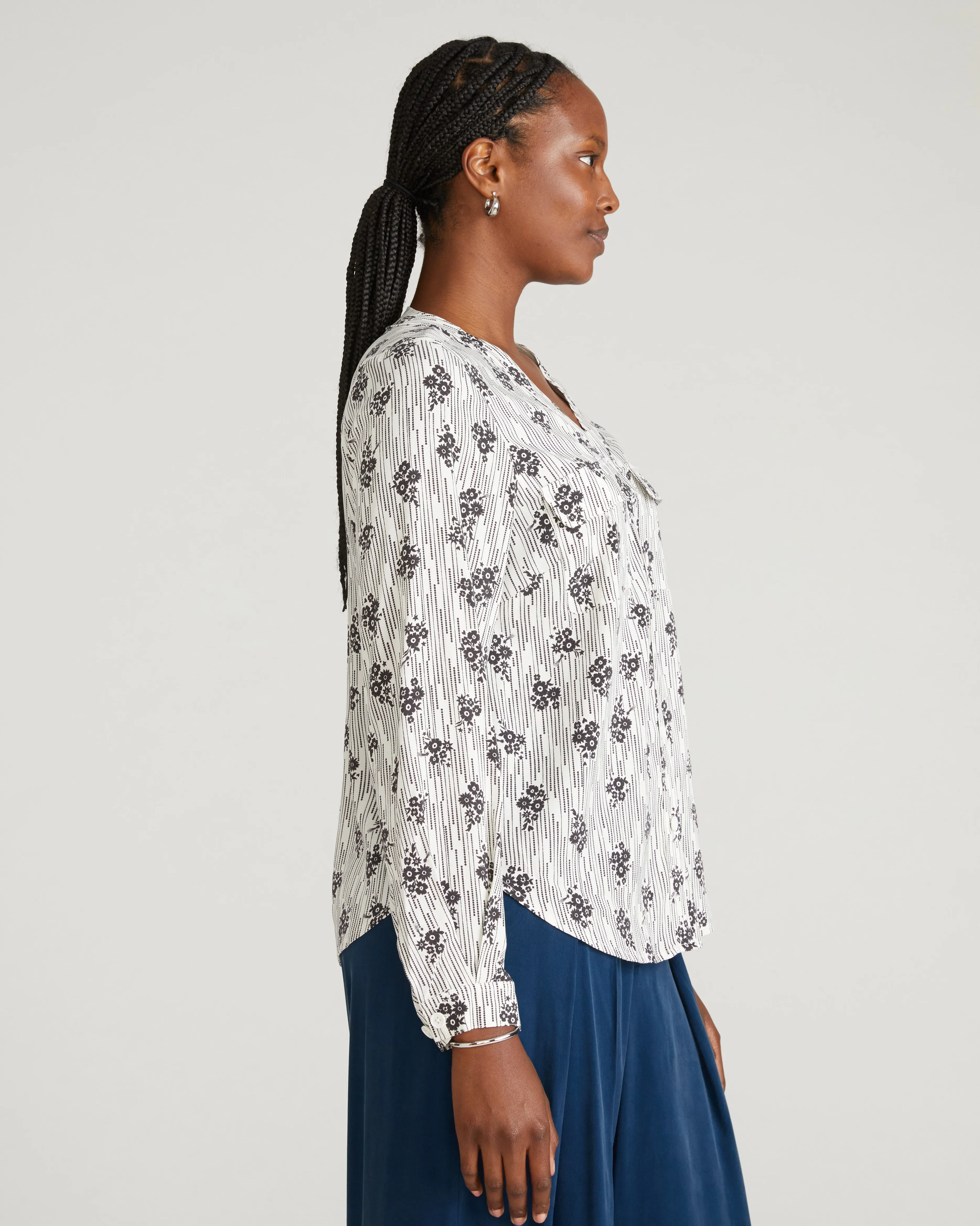 Cooling Stretch Cupro Button-Down Blouse - Vintage Daydream Print sold by Universal Standard product image thumbnail 5