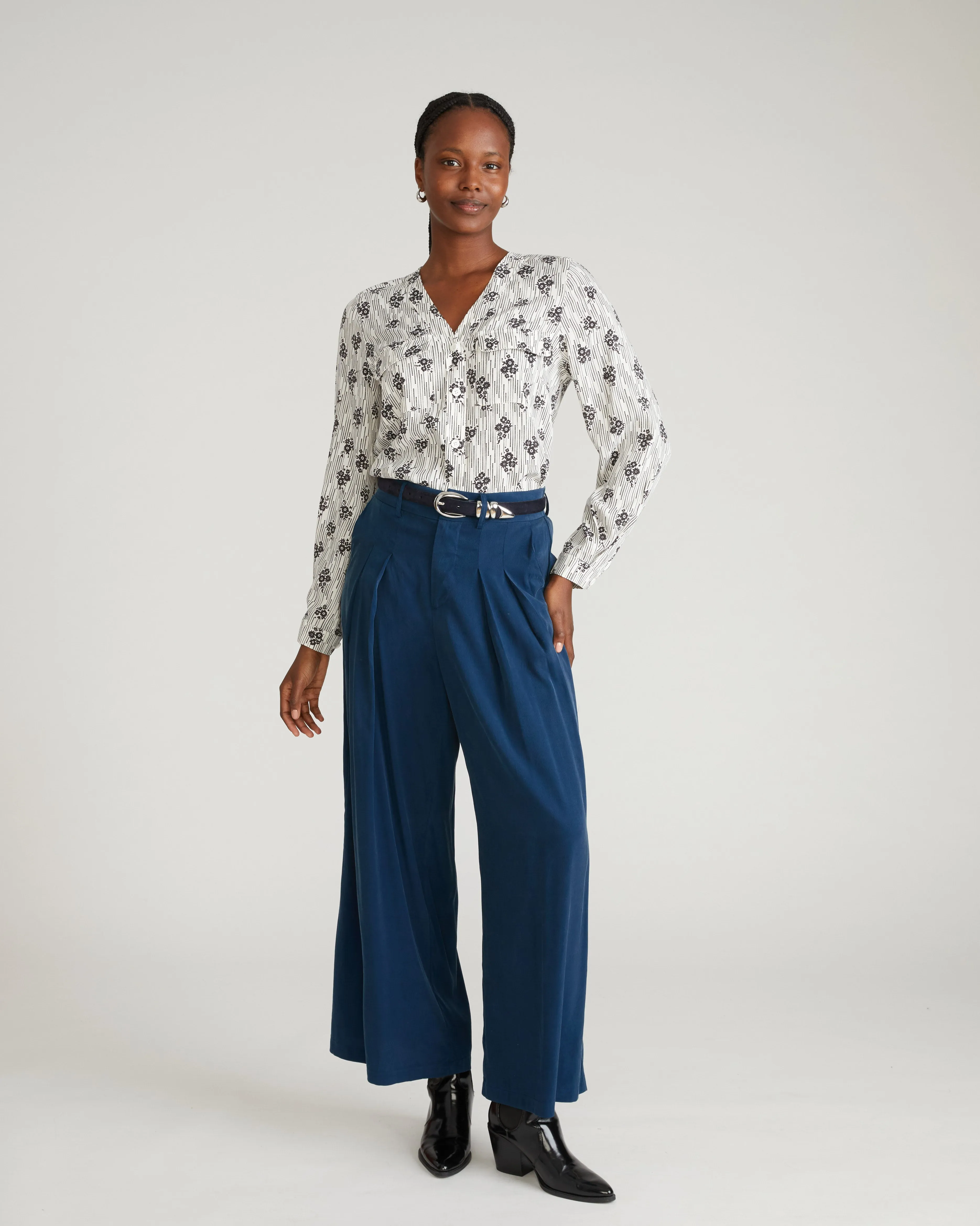 Cooling Stretch Cupro Button-Down Blouse - Vintage Daydream Print sold by Universal Standard product image thumbnail 4