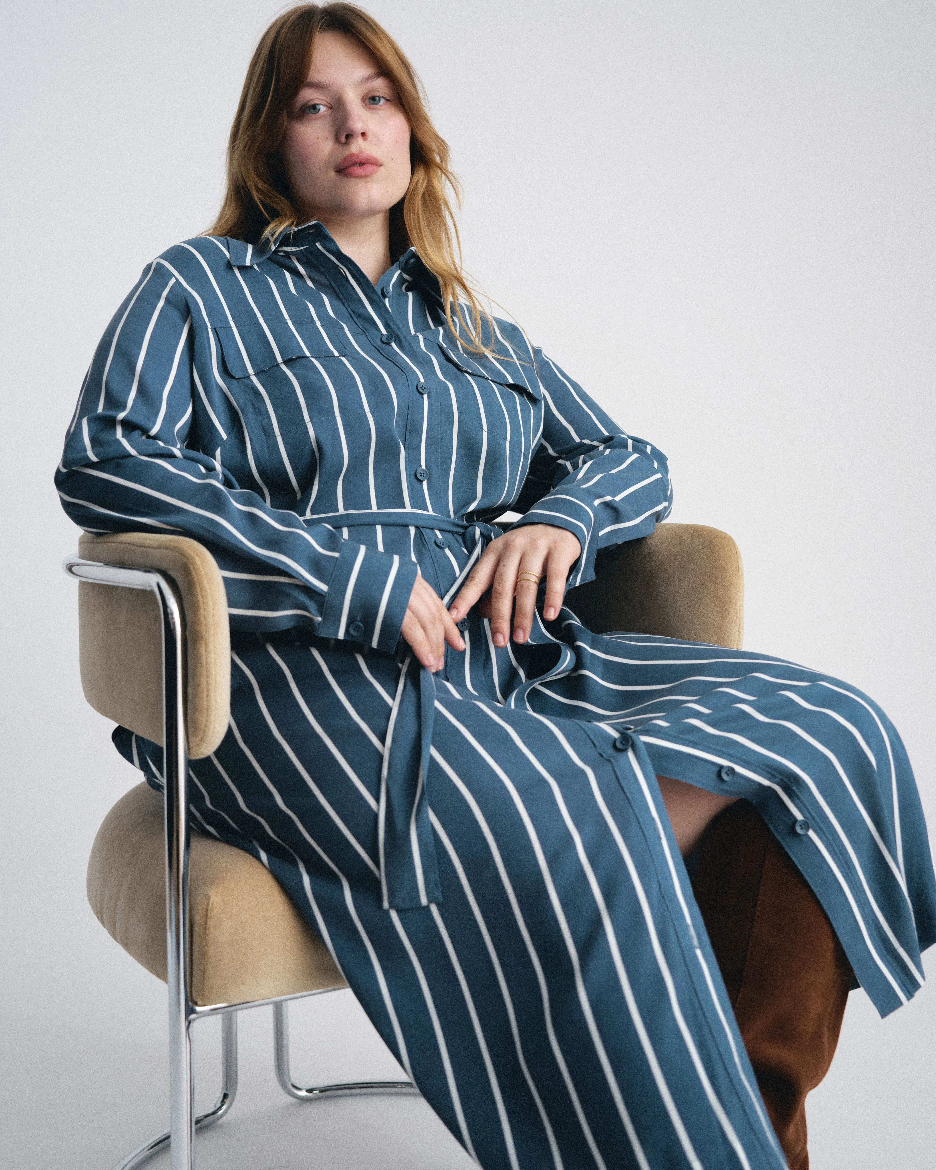 Cooling Stretch Cupro Savannah Dress - Ensign Blue/White Stripe sold by Universal Standard product image thumbnail 2