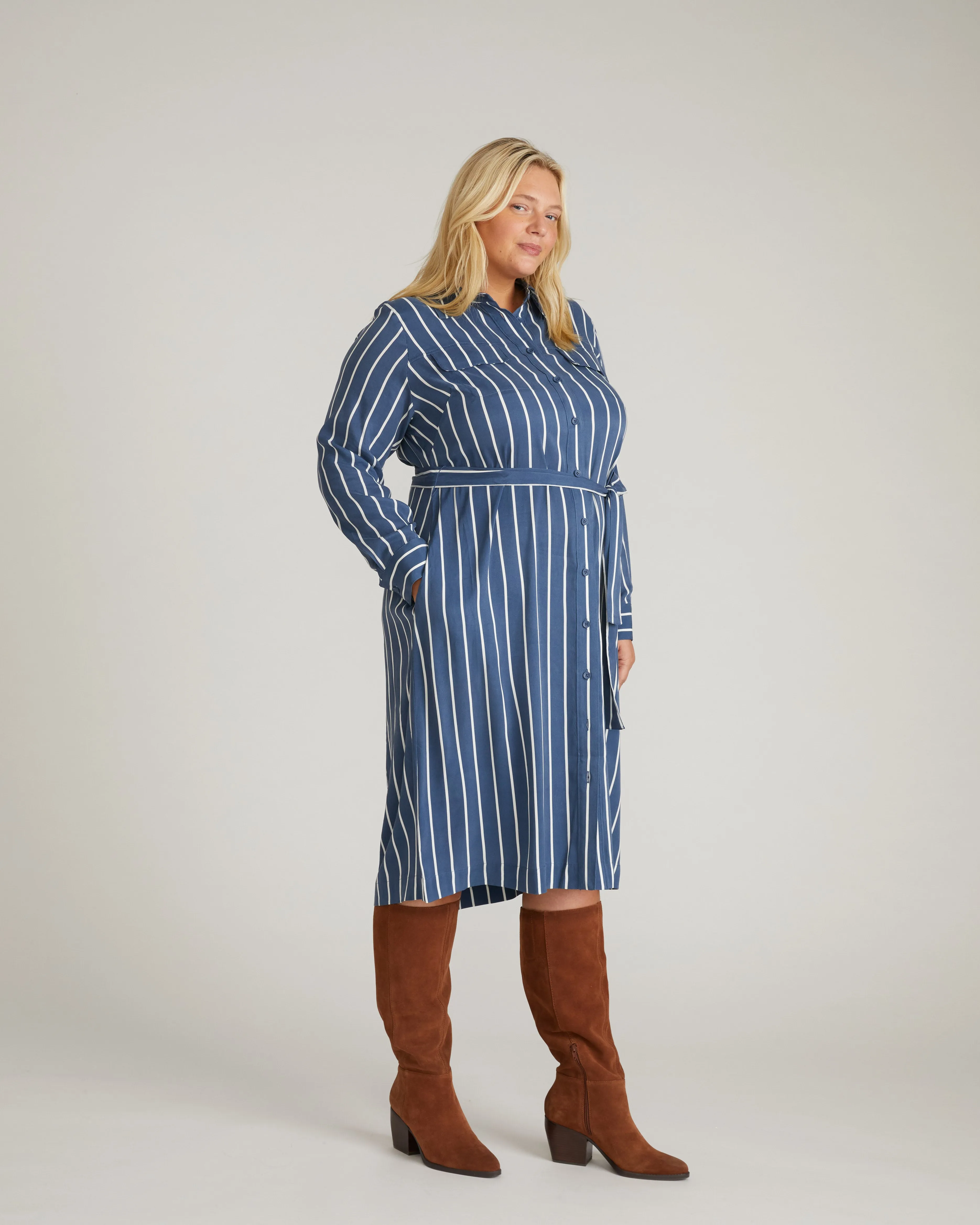 Cooling Stretch Cupro Savannah Dress - Ensign Blue/White Stripe sold by Universal Standard product image thumbnail 4