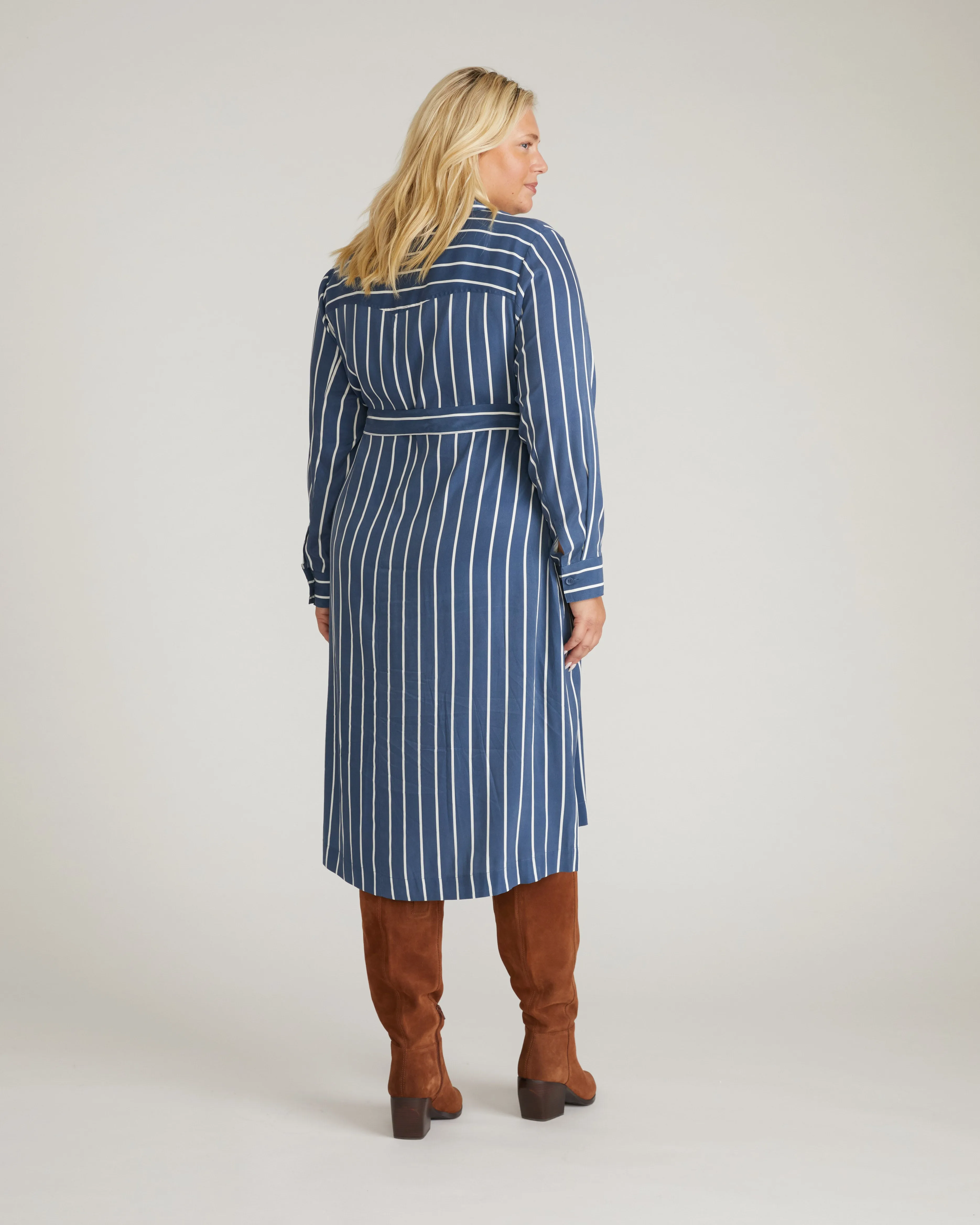 Cooling Stretch Cupro Savannah Dress - Ensign Blue/White Stripe sold by Universal Standard product image thumbnail 5