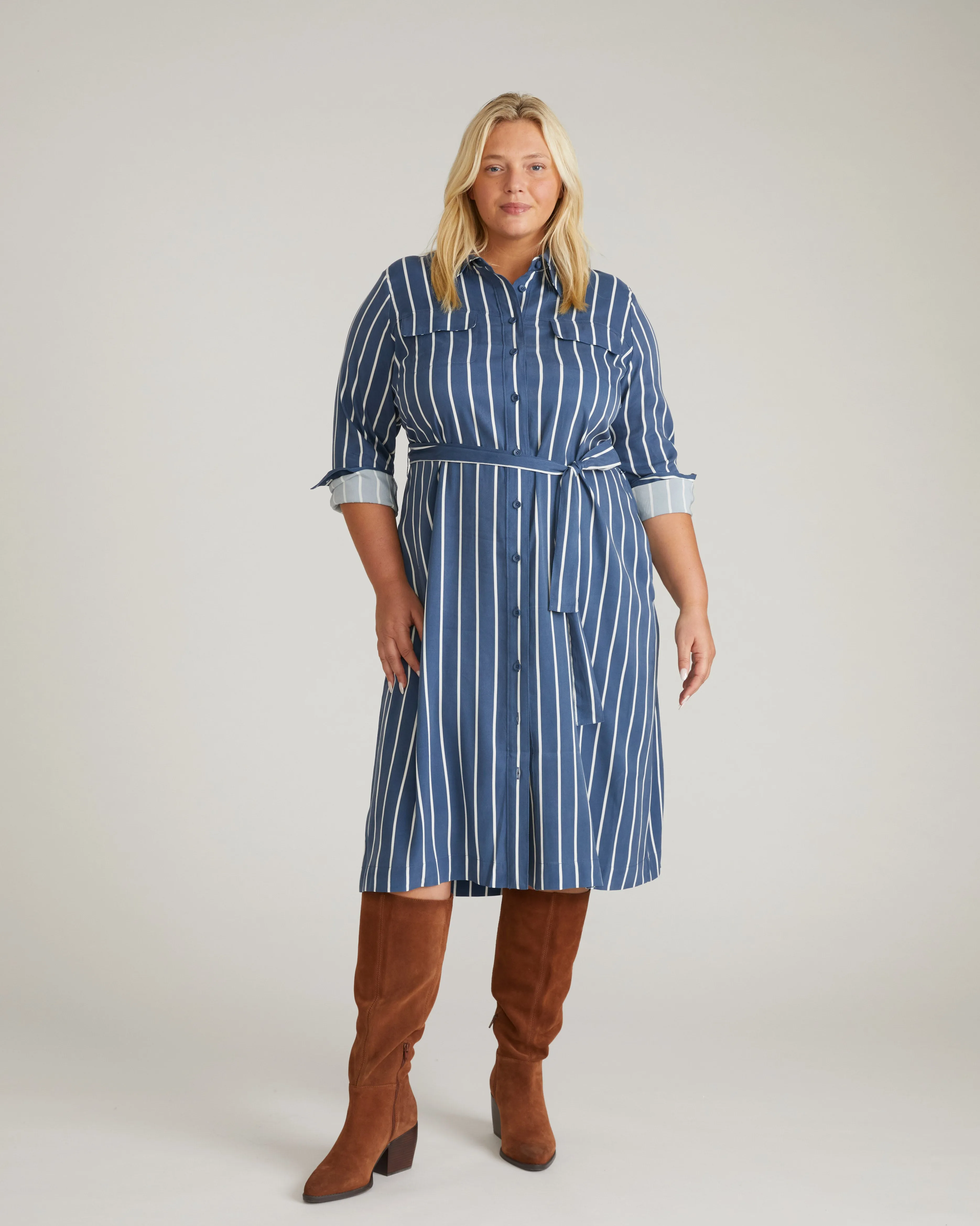 Cooling Stretch Cupro Savannah Dress - Ensign Blue/White Stripe sold by Universal Standard product image thumbnail 3