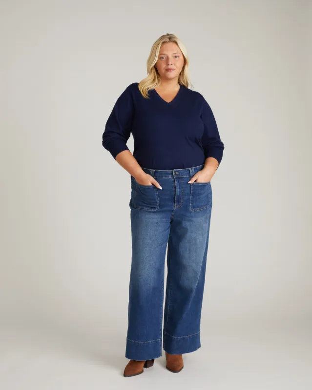 Savvy Fine Knit V Sweater - Midnight sold by Universal Standard