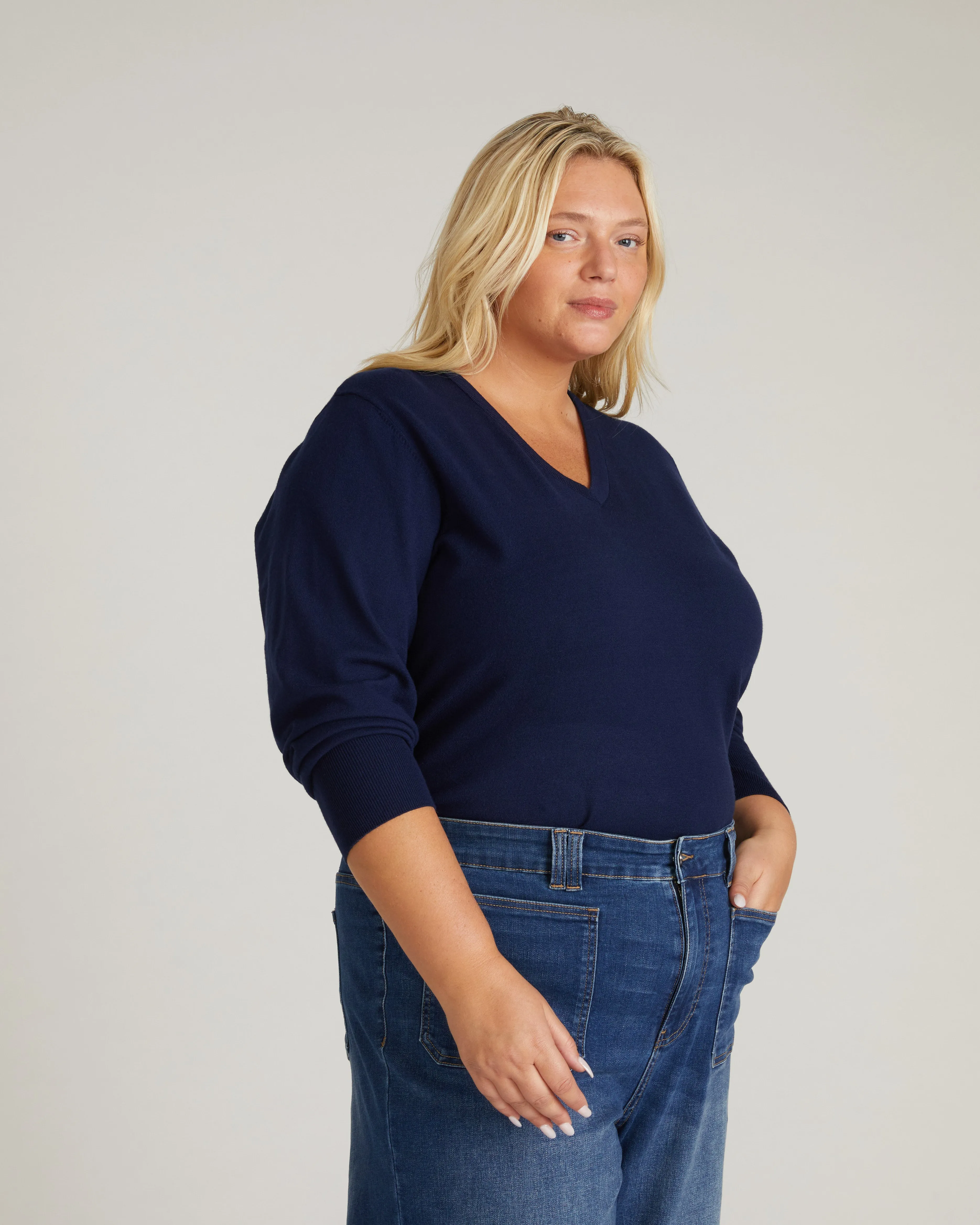 Savvy Fine Knit V Sweater - Midnight sold by Universal Standard product image thumbnail 2