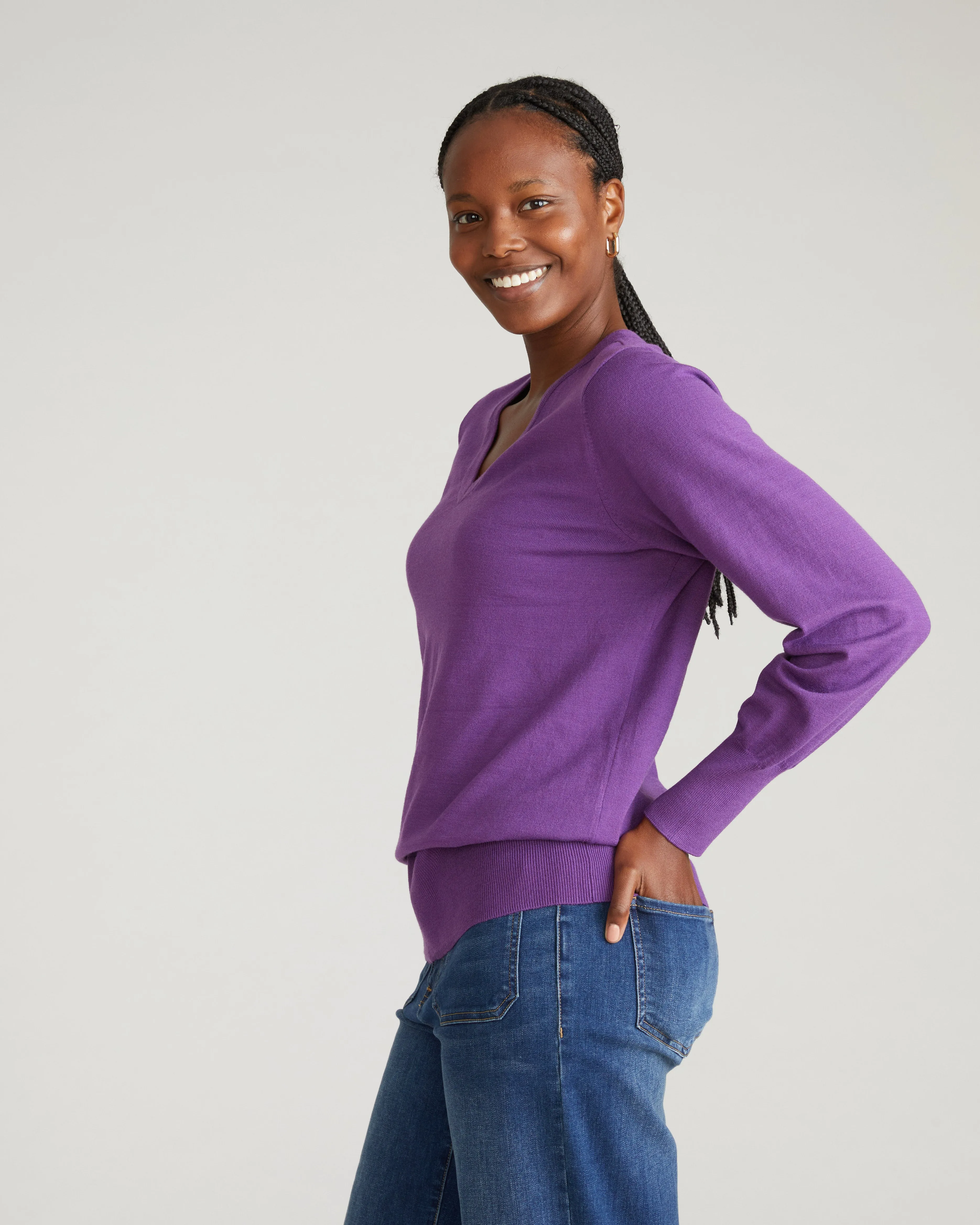 Savvy Fine Knit V Sweater - Grape sold by Universal Standard product image thumbnail 2