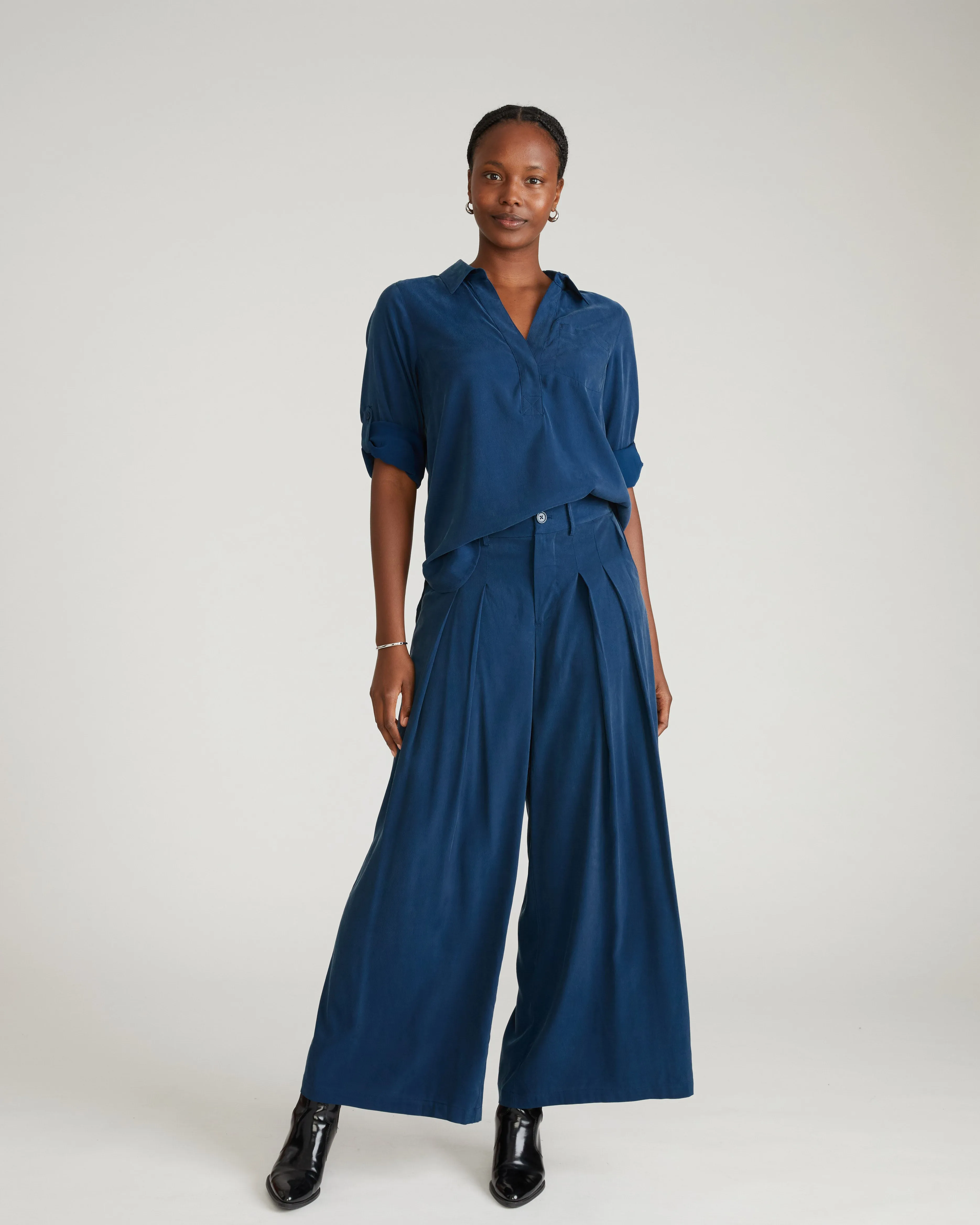 Button Back Stretch Cupro Polo Shirt - Pageant Blue sold by Universal Standard product image thumbnail 2