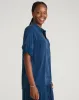 Button Back Stretch Cupro Polo Shirt - Pageant Blue sold by Universal Standard