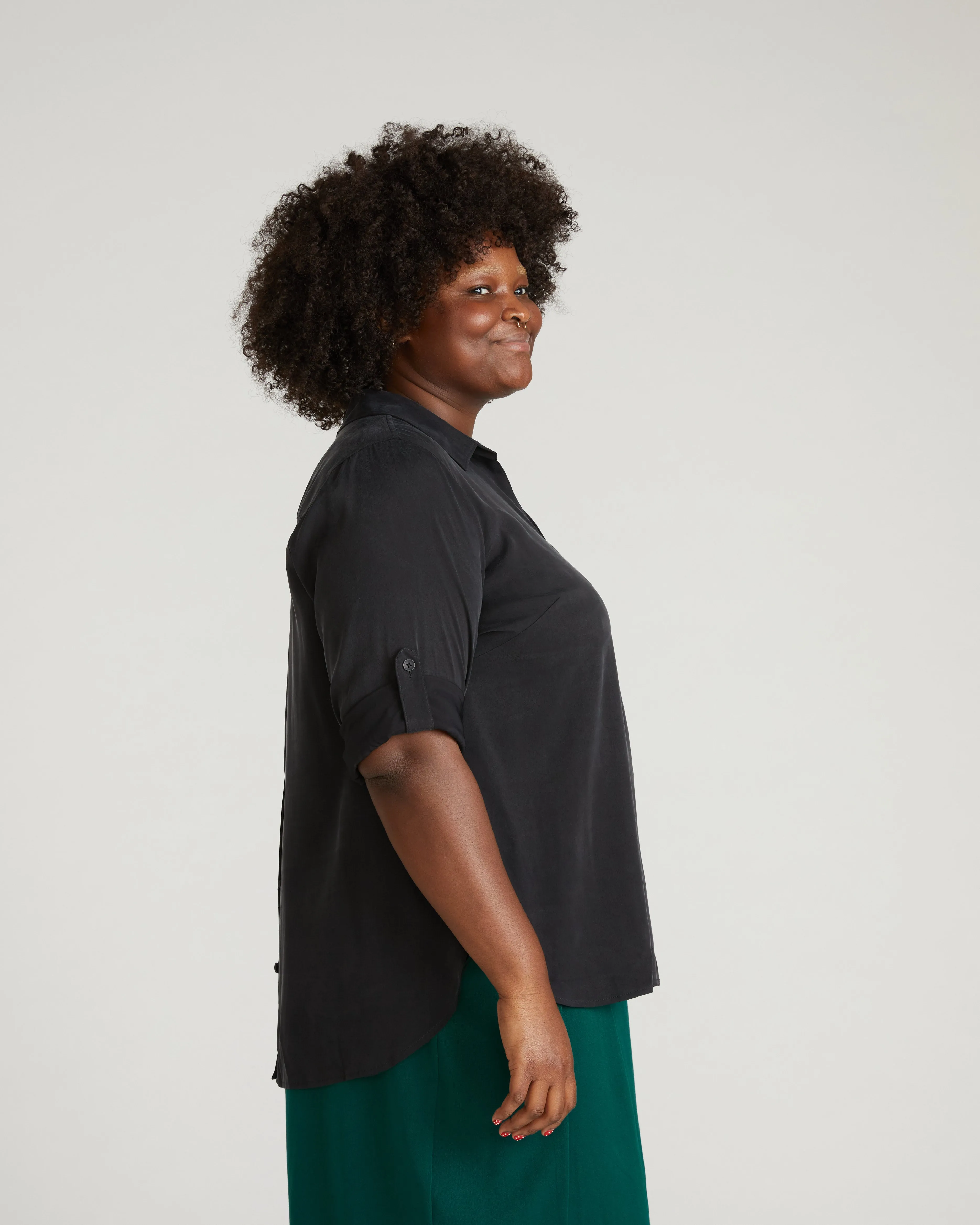 Button Back Stretch Cupro Polo Shirt - Black sold by Universal Standard product image thumbnail 2