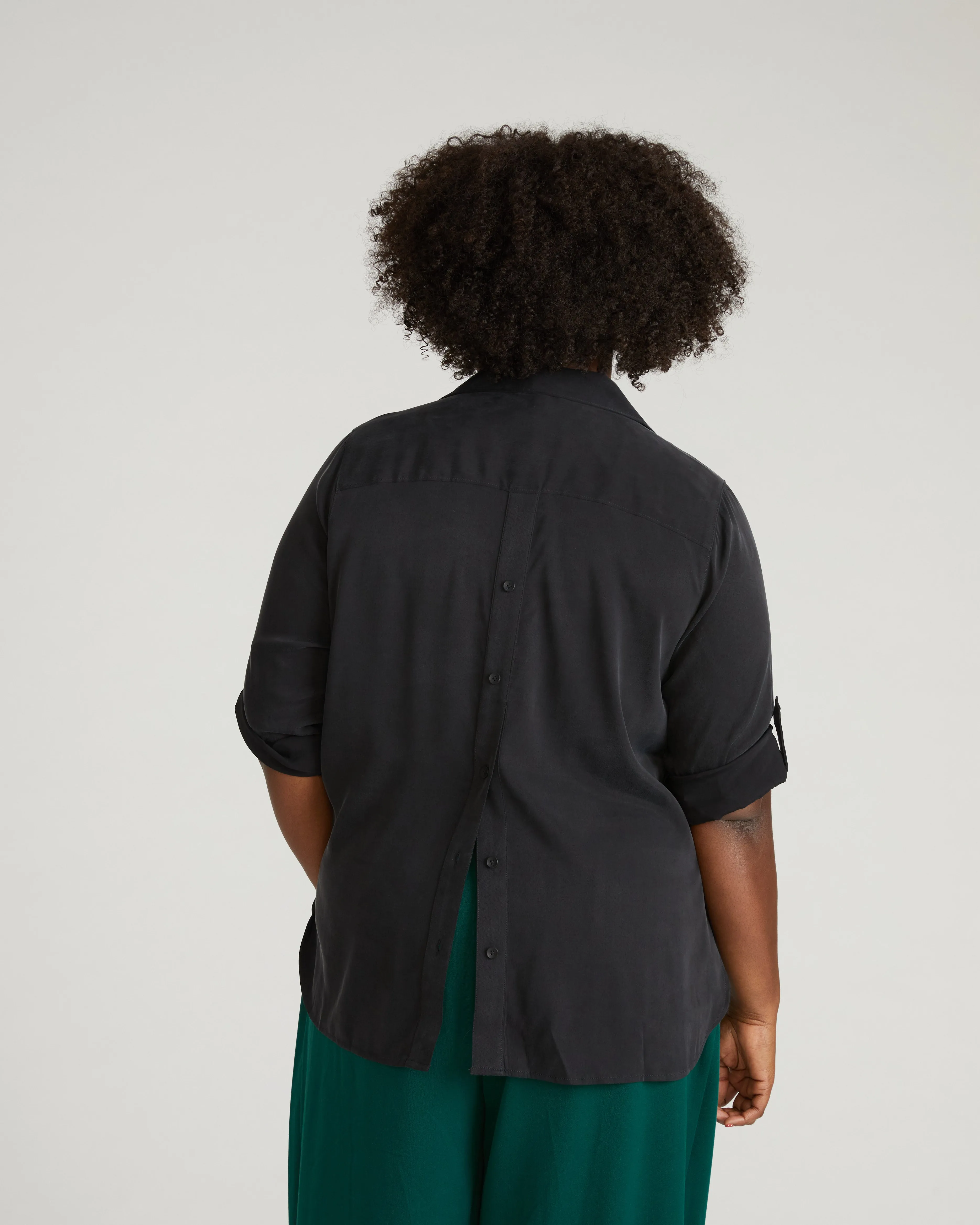 Button Back Stretch Cupro Polo Shirt - Black sold by Universal Standard product image thumbnail 3