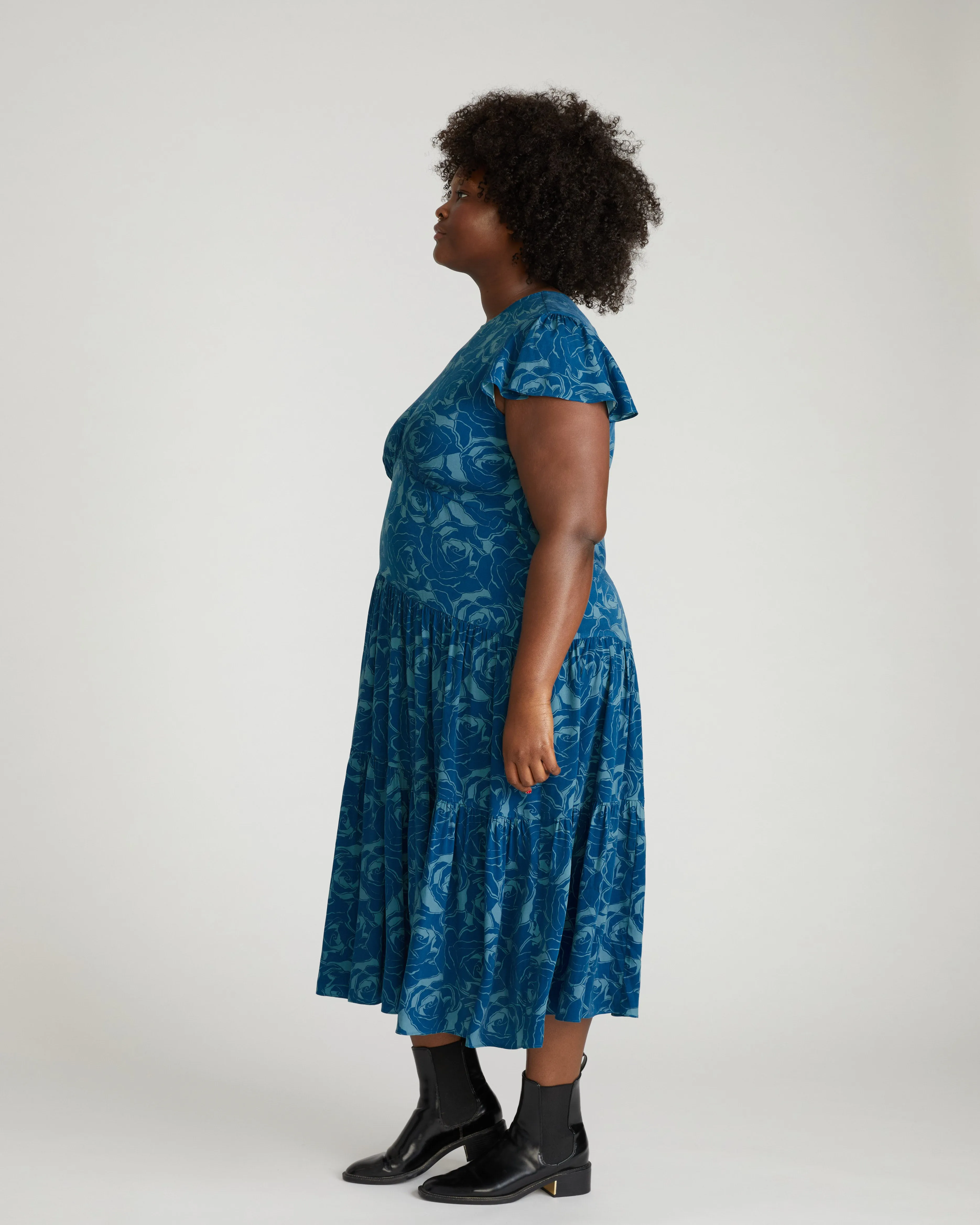 Mariella Stretch Cupro Dress - Rose Print in Deep Teal sold by Universal Standard product image thumbnail 5
