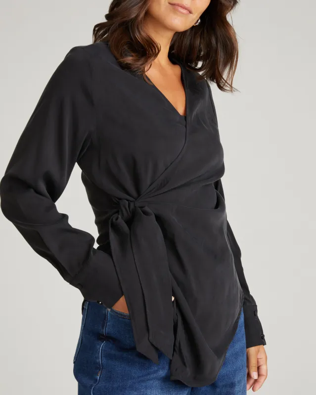 Beacon Stretch Cupro Wrap Shirt - Black sold by Universal Standard