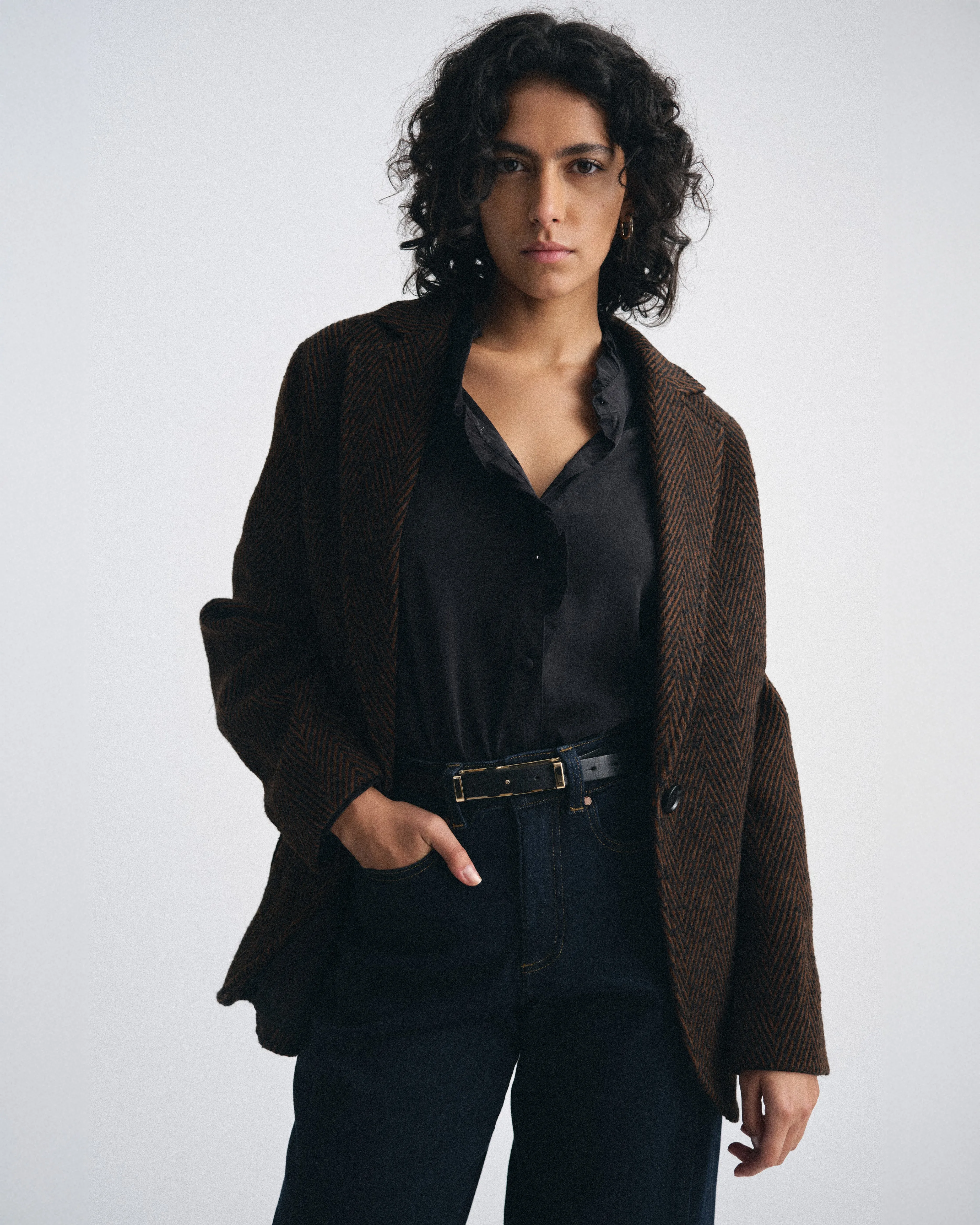 Kidjo Tailored Wool Jacket - Black/Brown Herringbone sold by Universal Standard product image thumbnail 3