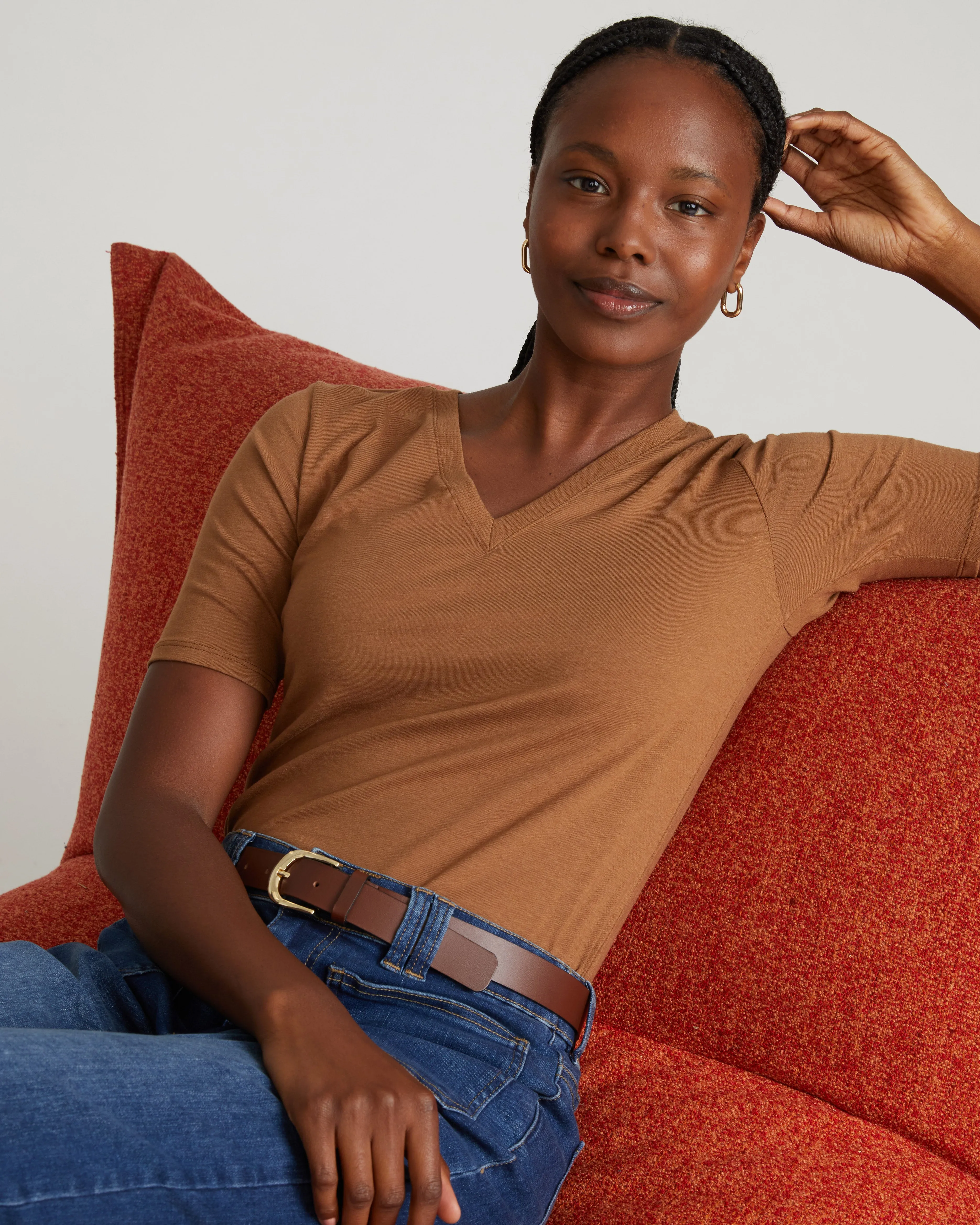 Maia Stovepipe Sleeve V Neck Tee - Classic Camel sold by Universal Standard