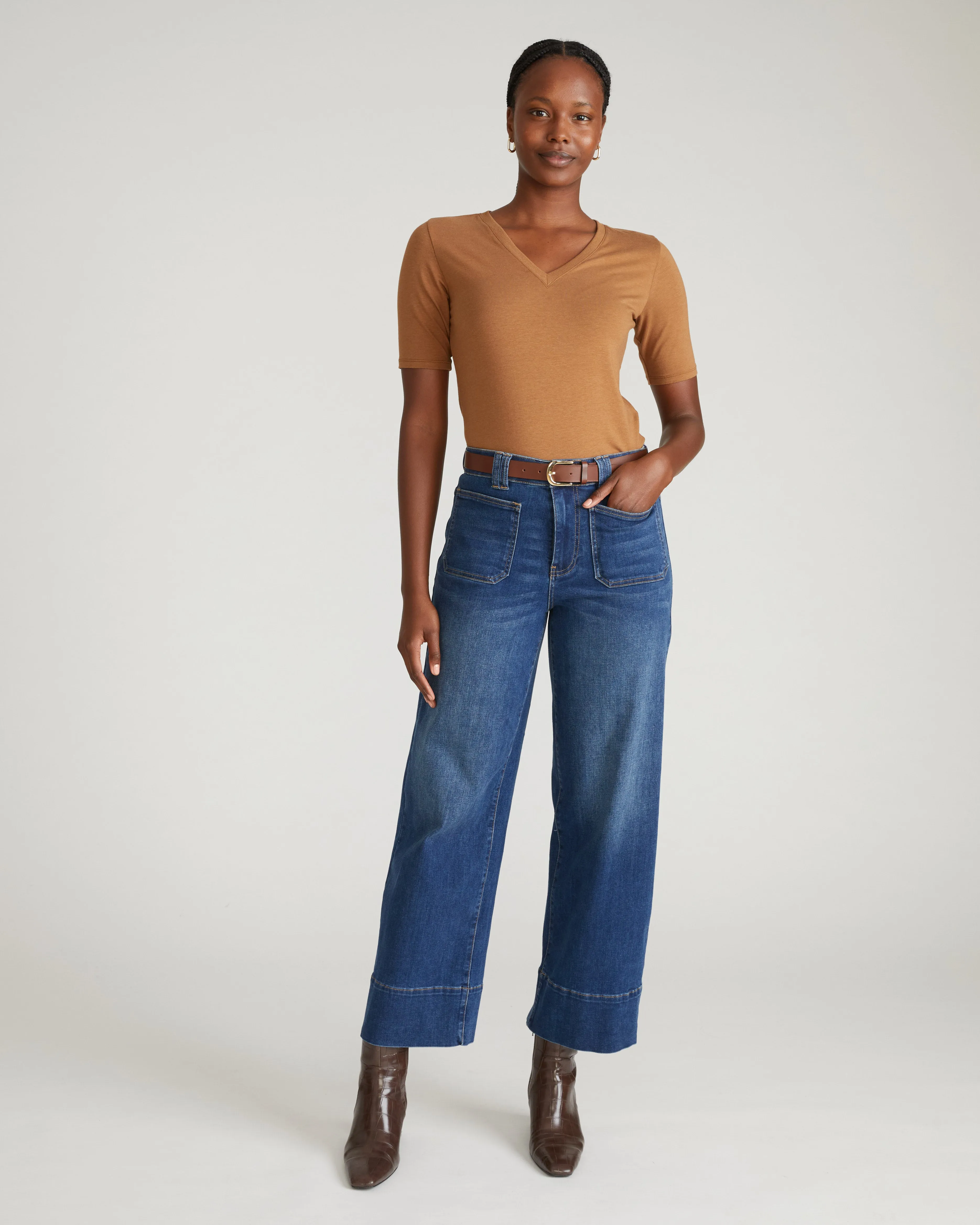 Maia Stovepipe Sleeve V Neck Tee - Classic Camel sold by Universal Standard product image thumbnail 2