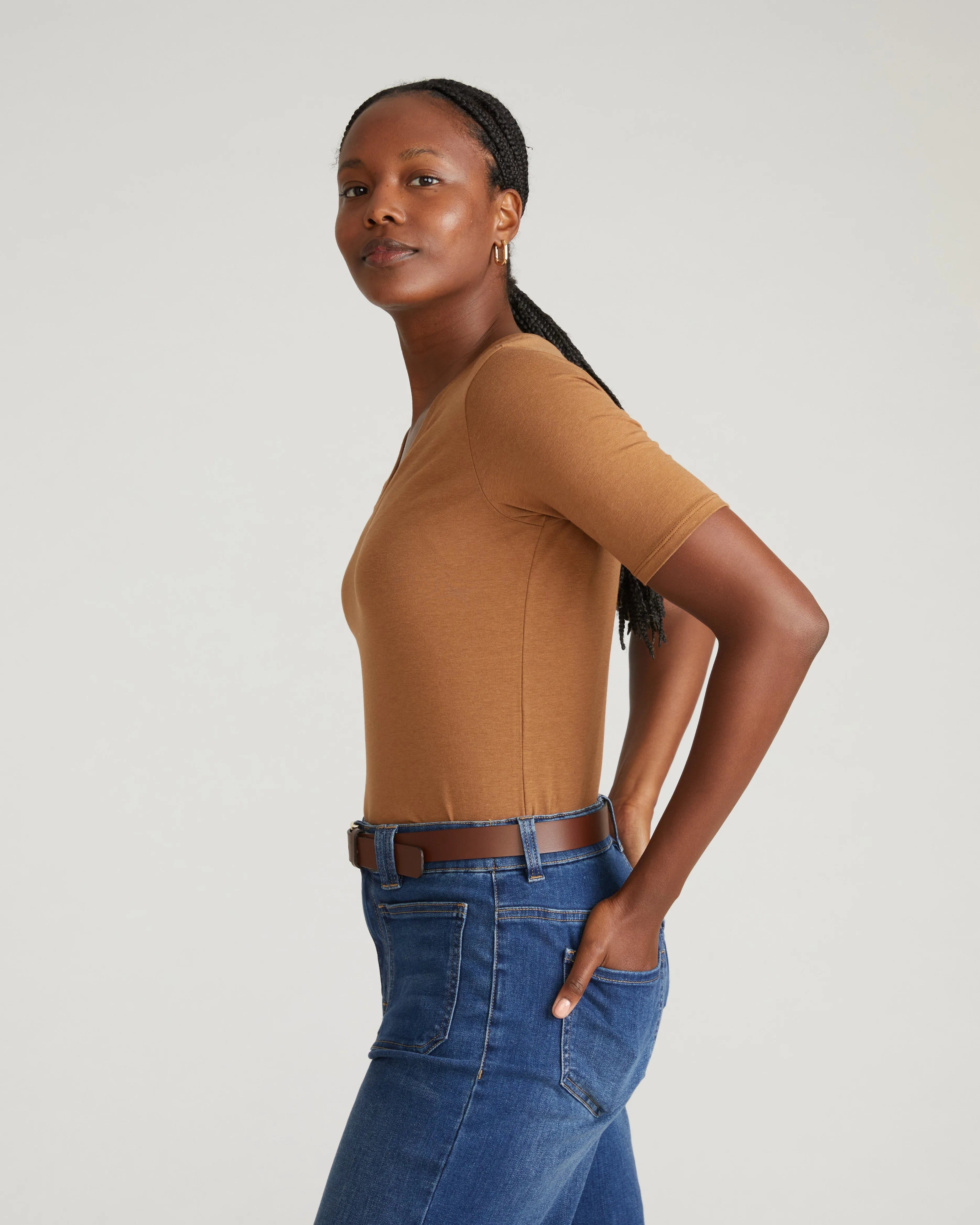 Maia Stovepipe Sleeve V Neck Tee - Classic Camel sold by Universal Standard product image thumbnail 3