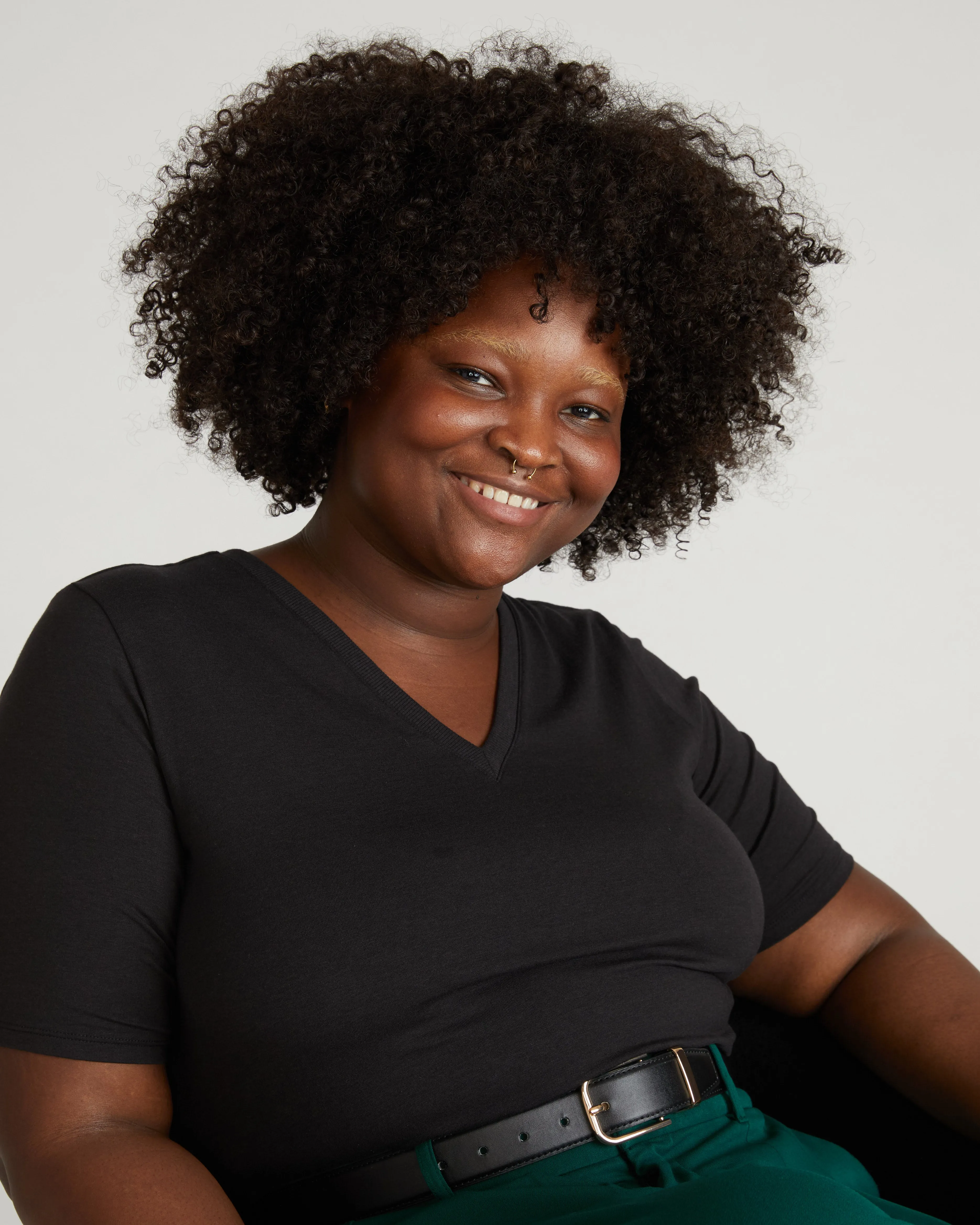 Maia Stovepipe Sleeve V Neck Tee - Black sold by Universal Standard