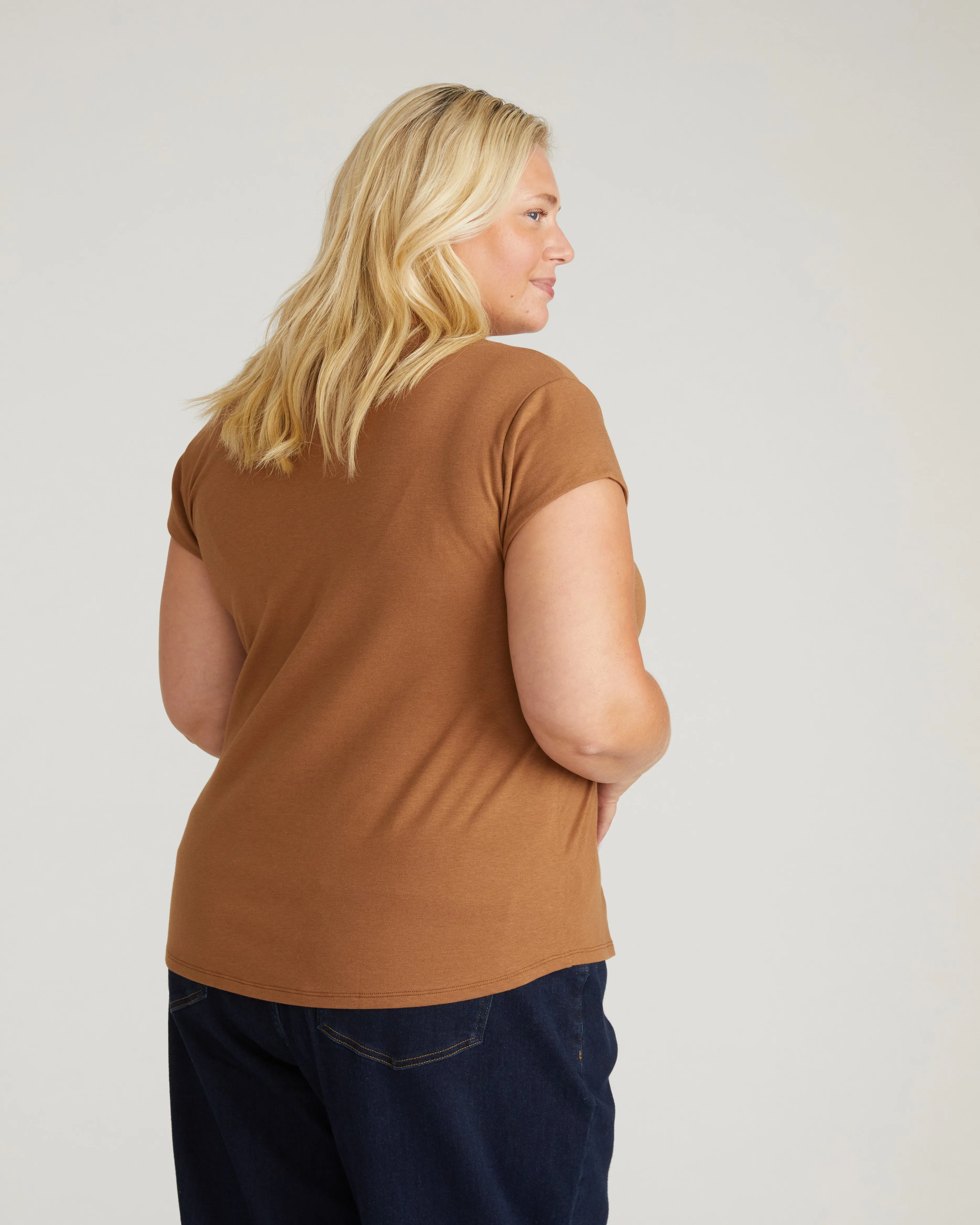 Ashley V Neck Cap Sleeve Tee - Classic Camel sold by Universal Standard product image thumbnail 3