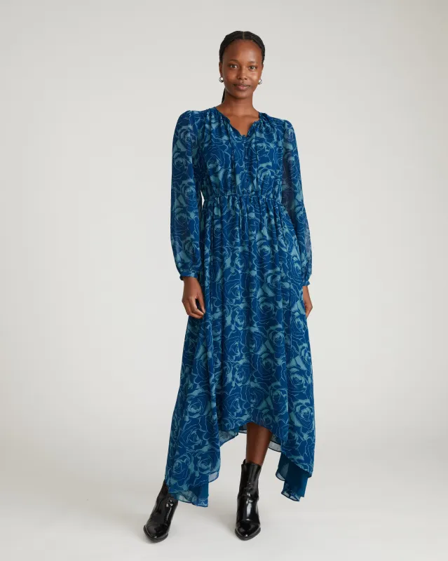 Karina Chiffon Dress - Rose Print in Deep Teal sold by Universal Standard