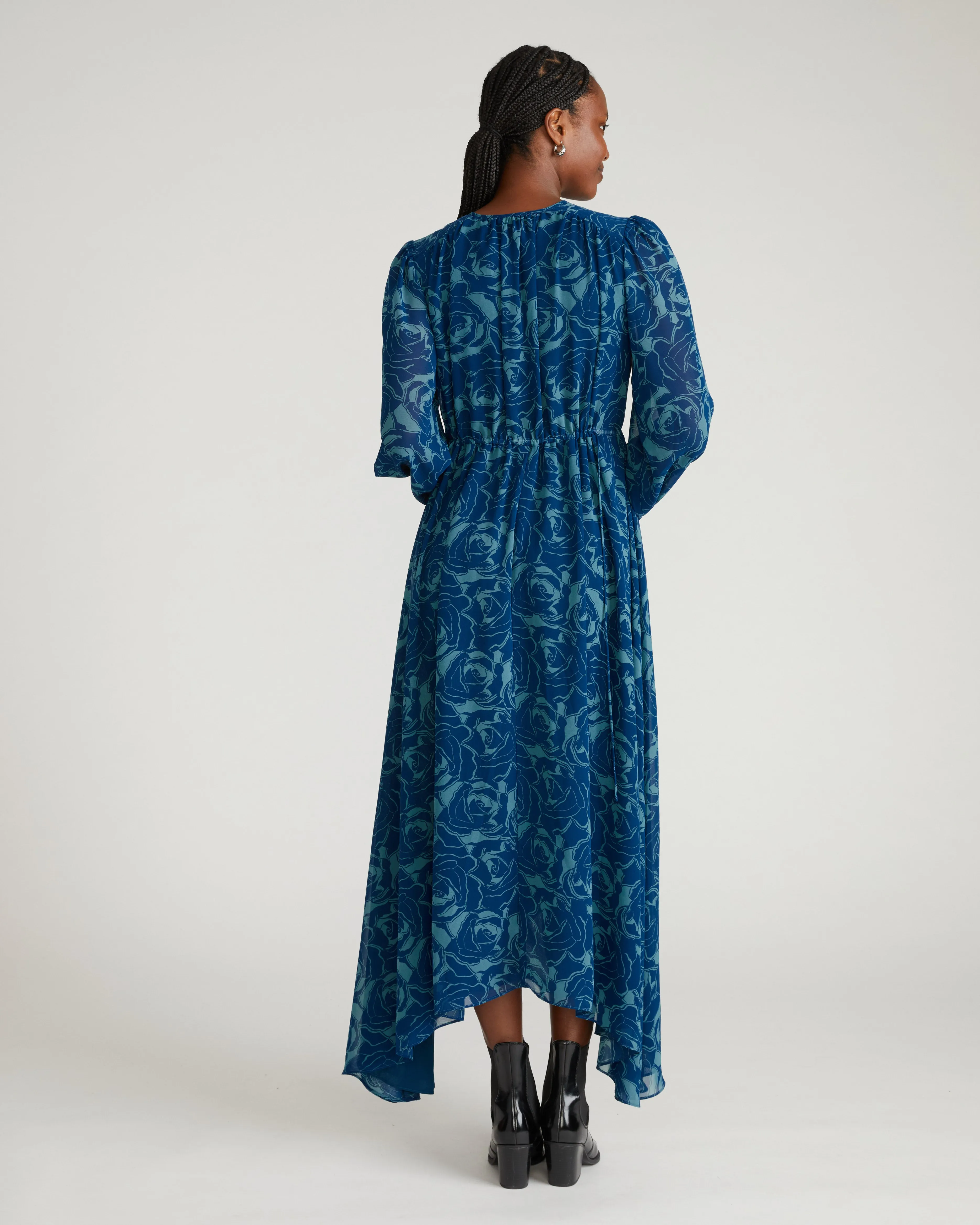 Karina Chiffon Dress - Rose Print in Deep Teal sold by Universal Standard product image thumbnail 3