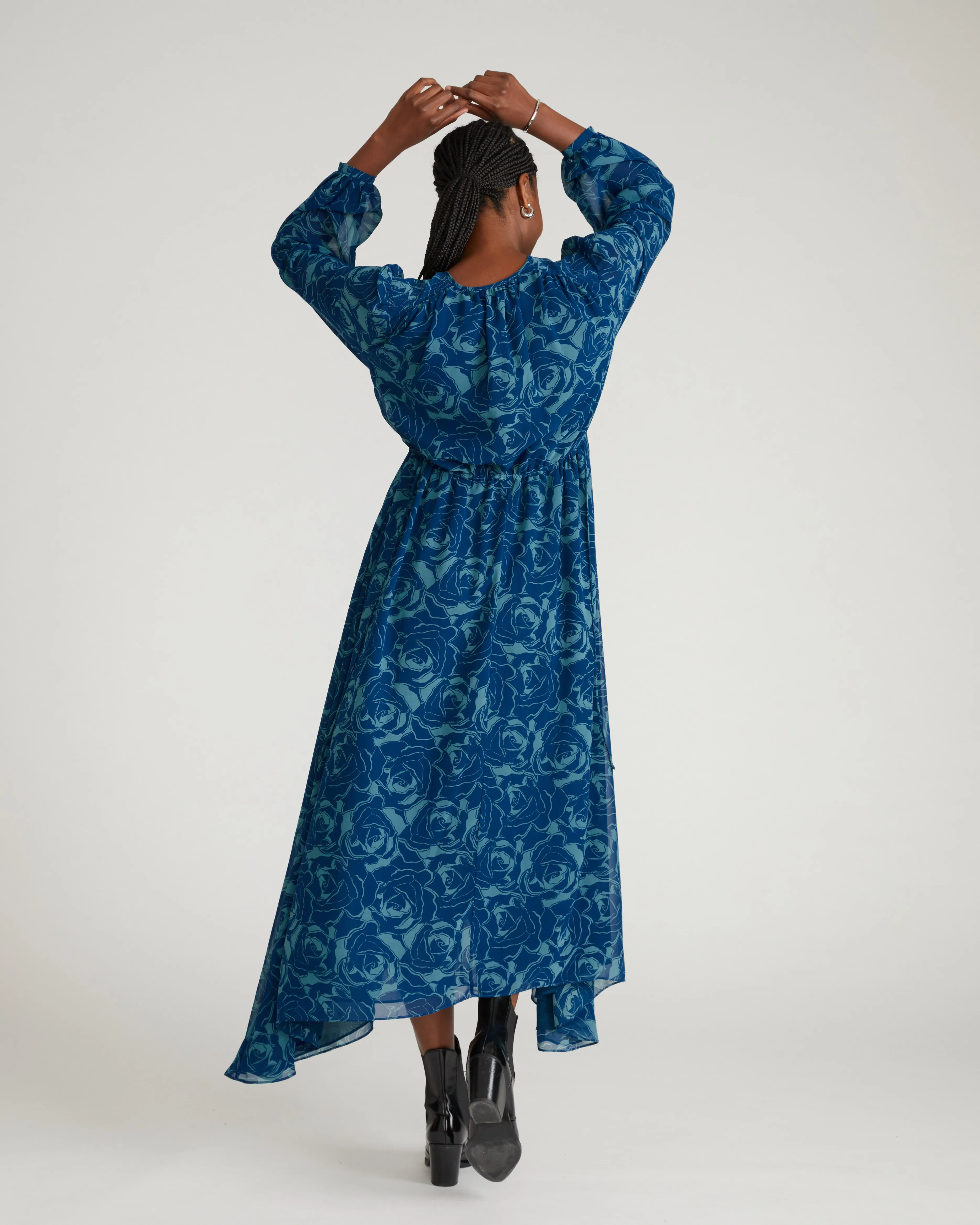 Karina Chiffon Dress - Rose Print in Deep Teal sold by Universal Standard product image thumbnail 4