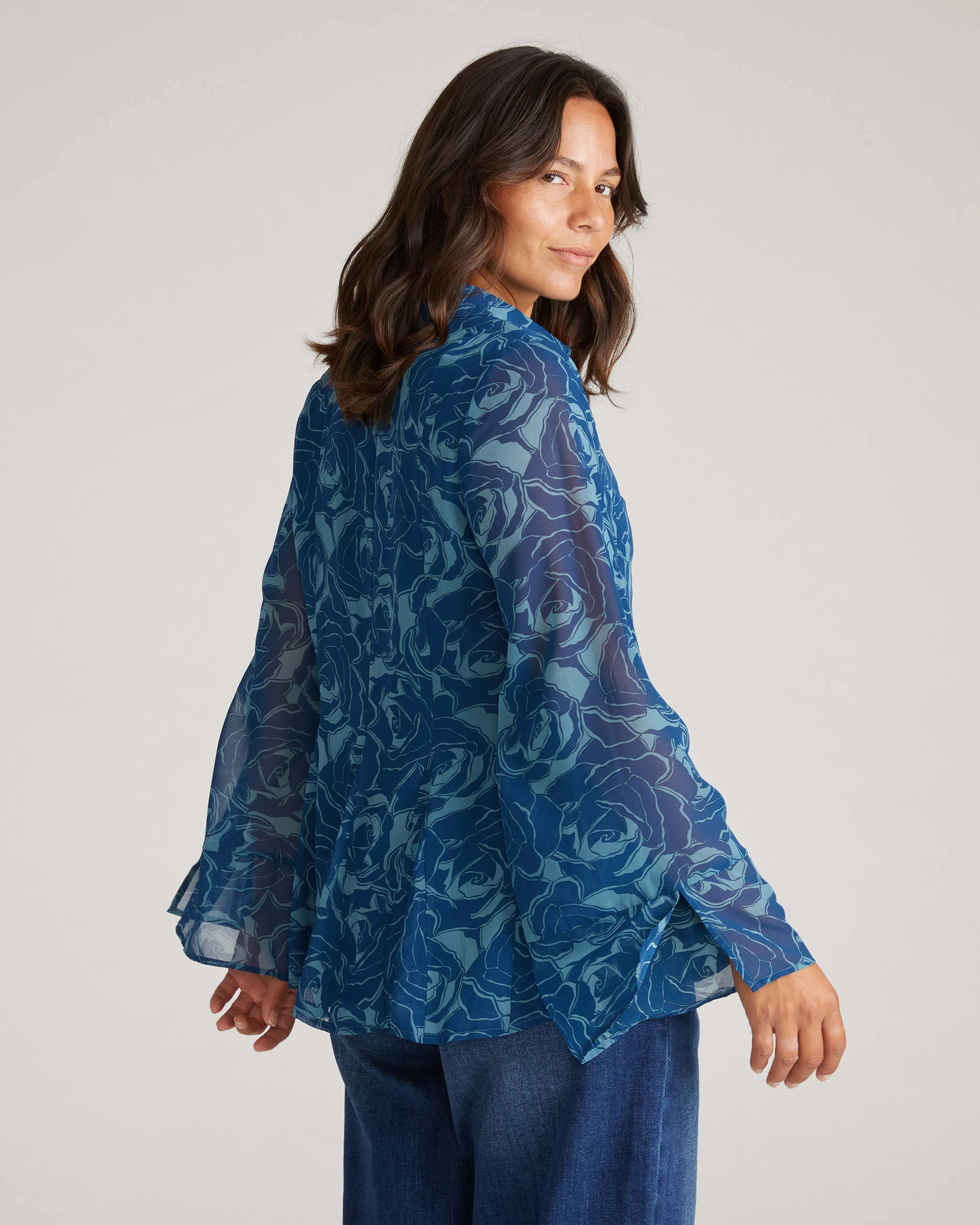 Evie Chiffon Blouse - Rose Print in Deep Teal sold by Universal Standard product image thumbnail 5