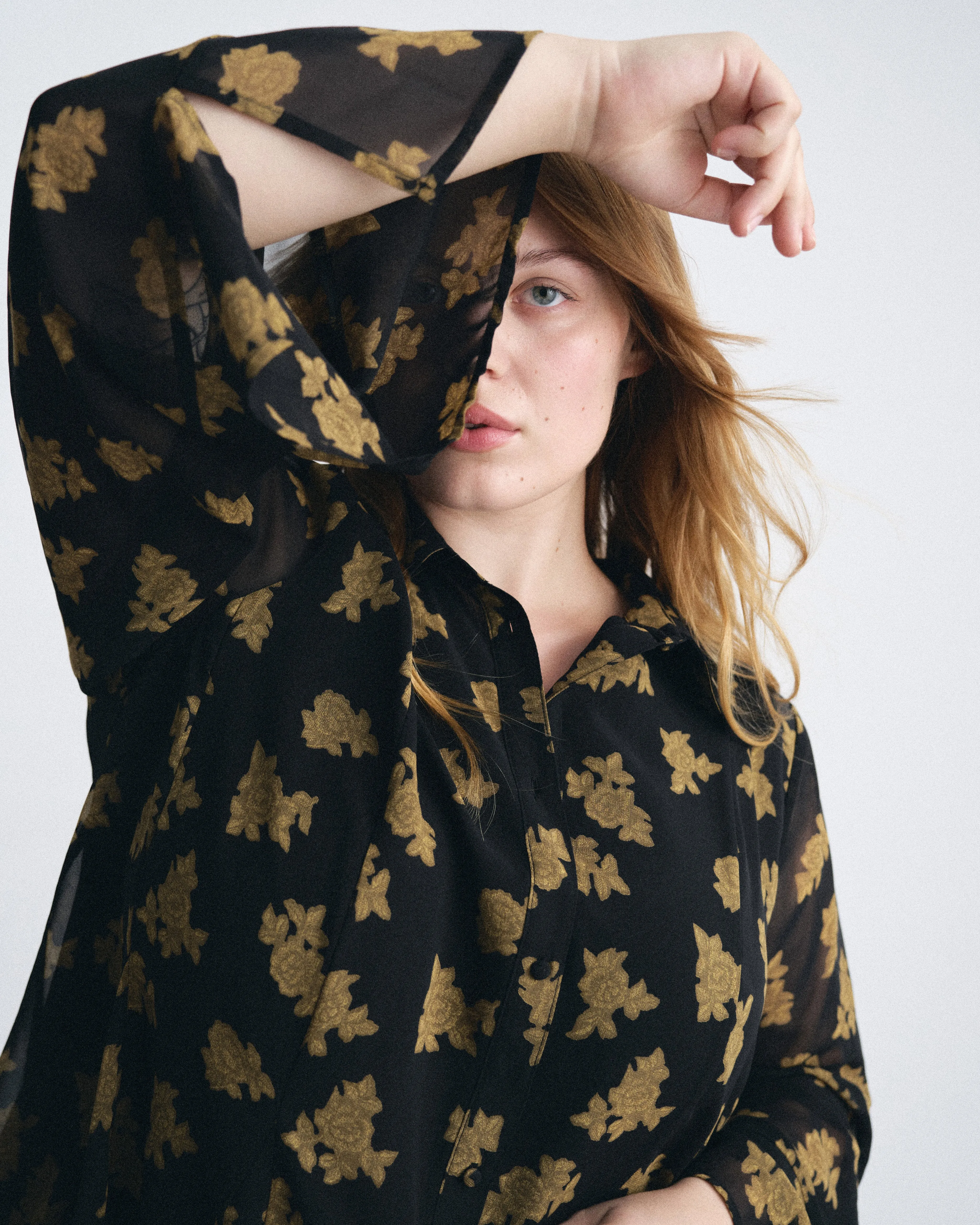 Evie Chiffon Blouse - Gold Heirloom Print sold by Universal Standard