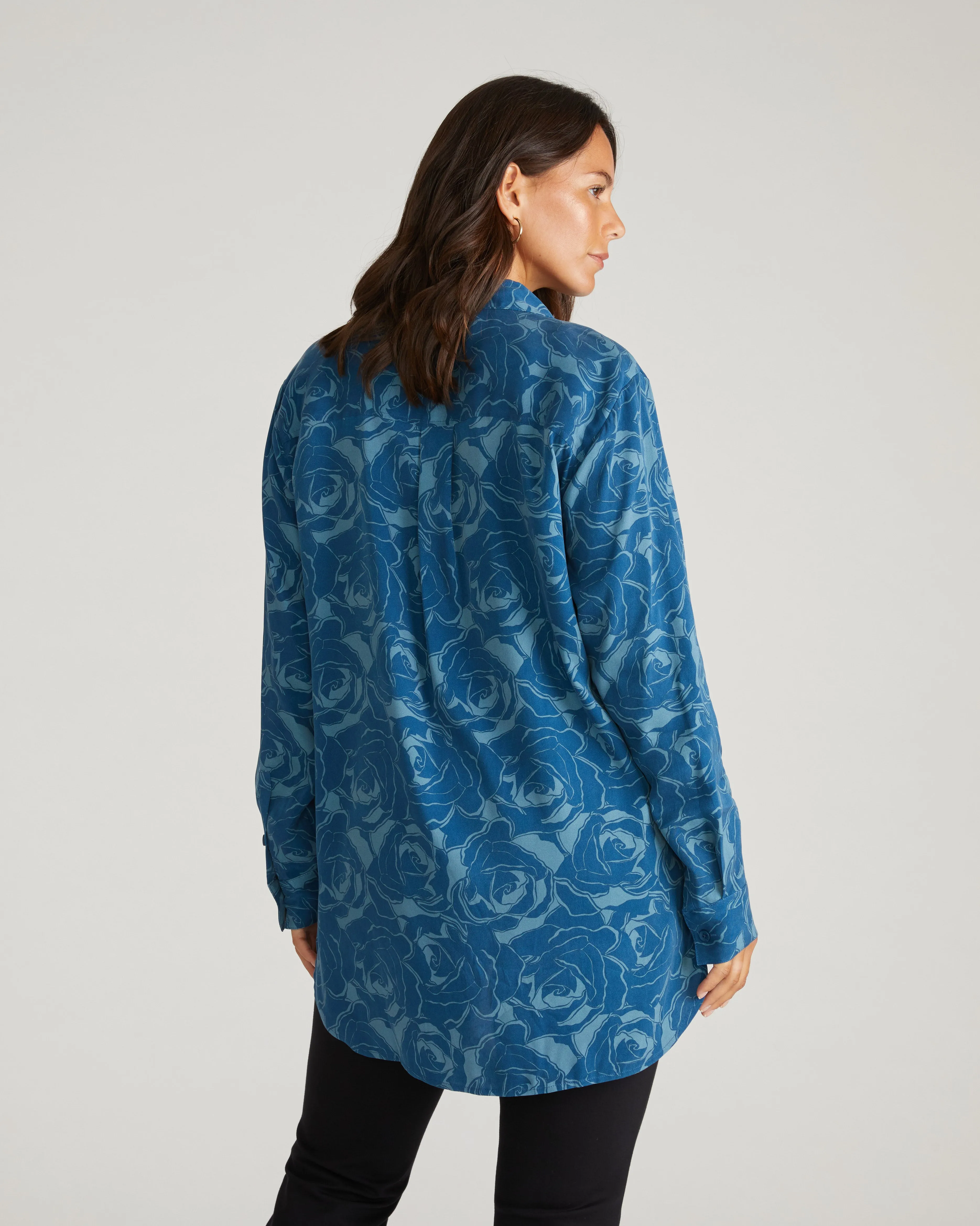 Cooling Stretch Cupro Artist Shirt - Rose Print in Deep Teal sold by Universal Standard product image thumbnail 4