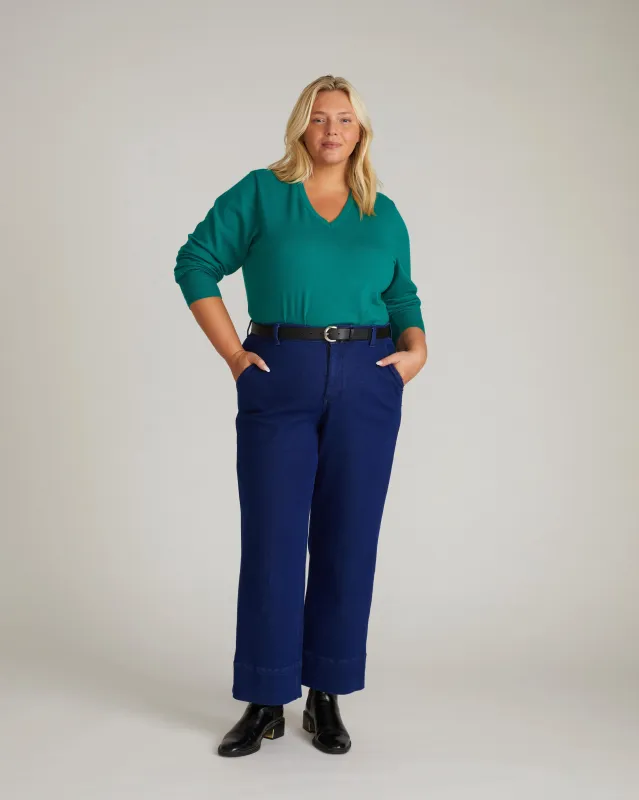 Savvy Fine Knit V Sweater - Green Tourmaline sold by Universal Standard