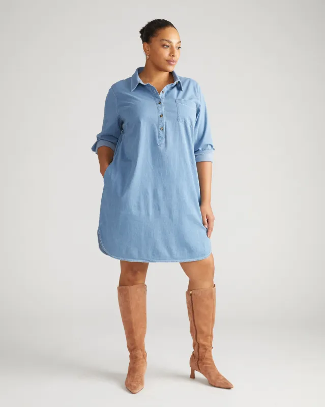 Stretch Cotton Chambray Rubicon Shirtdress - Cove Blue sold by Universal Standard