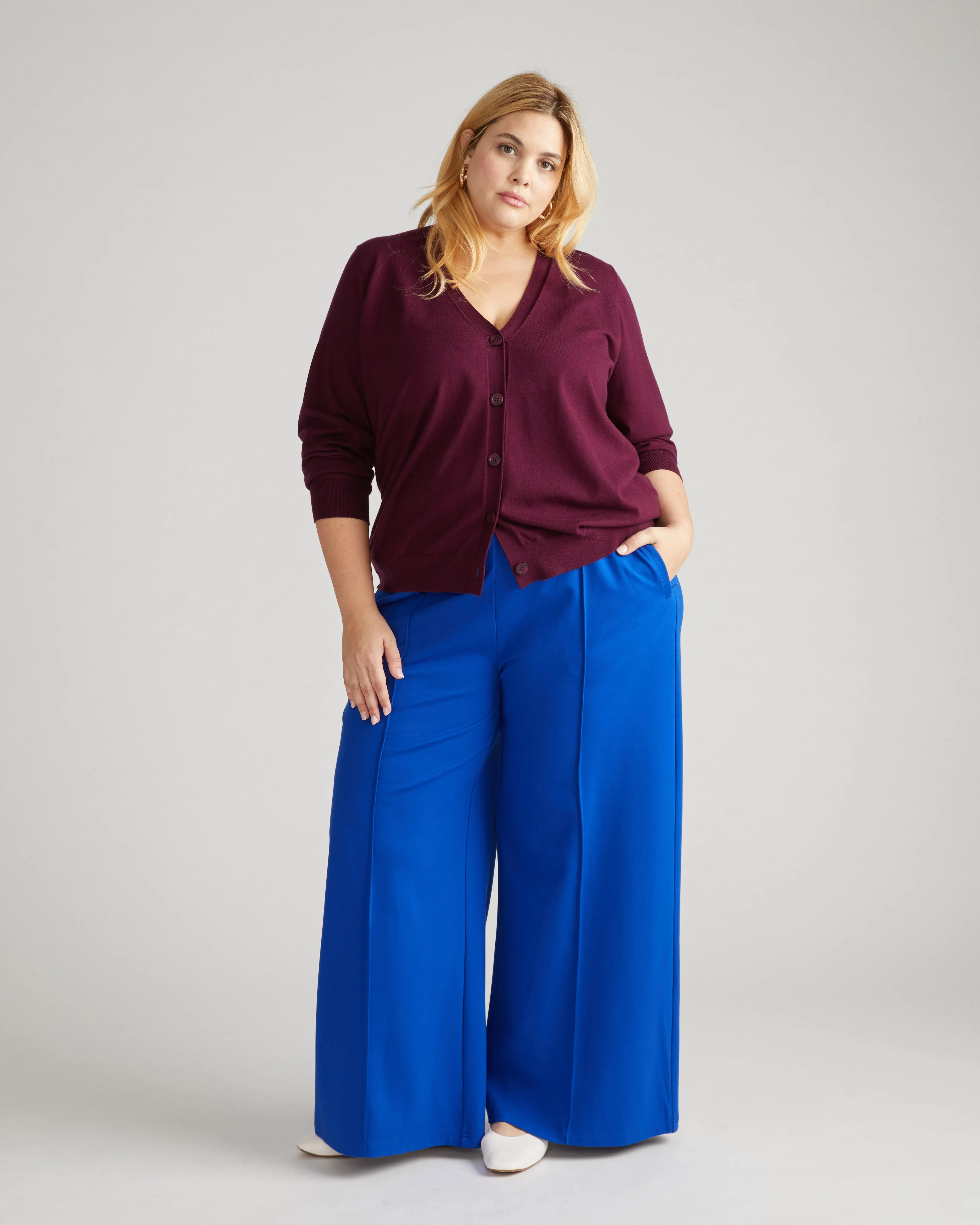 Pam Pintuck Wide Leg Ponte Pants - Tanzanite sold by Universal Standard