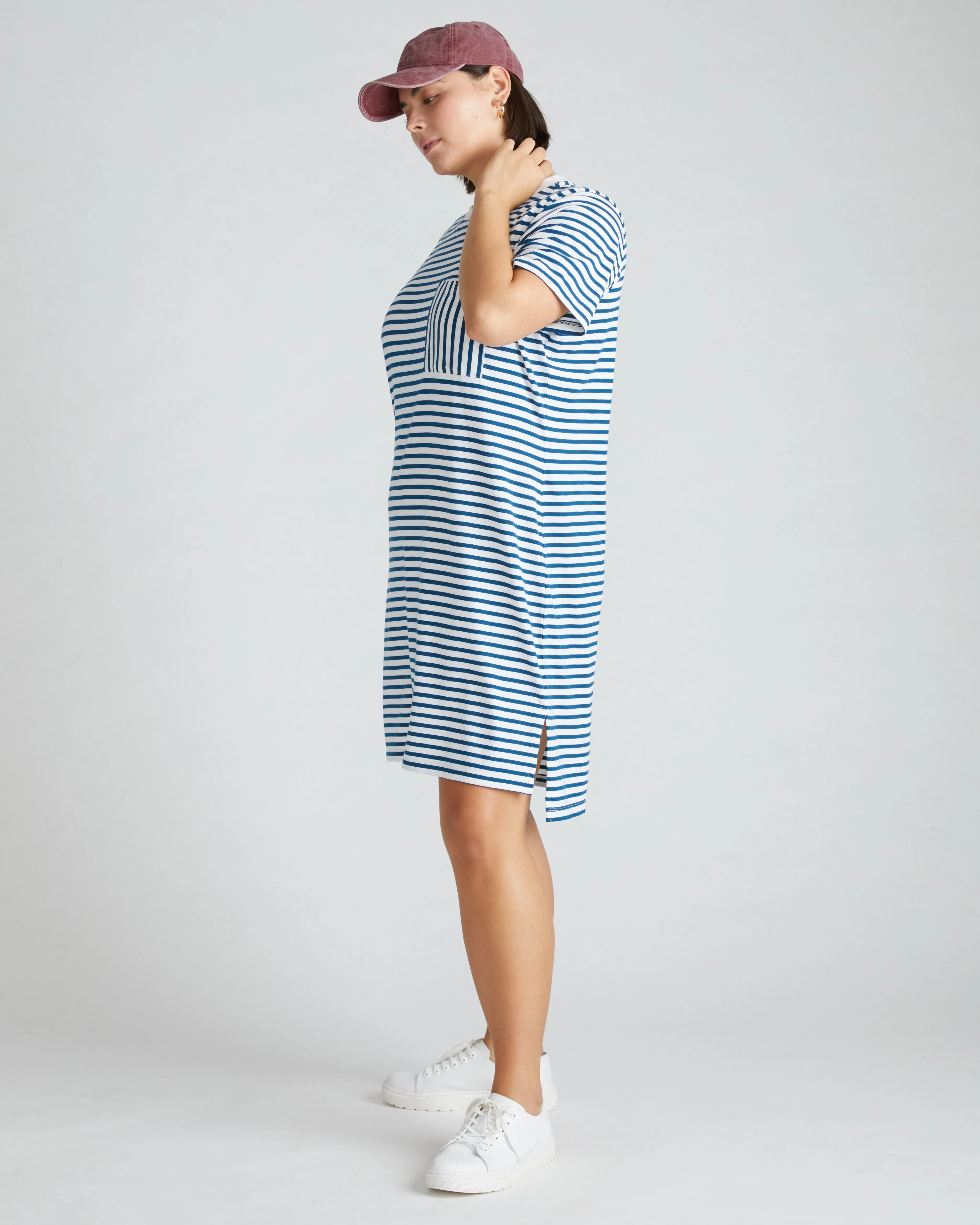 Garcon Tee Dress - Linen White/Glassy Blue Stripe sold by Universal Standard