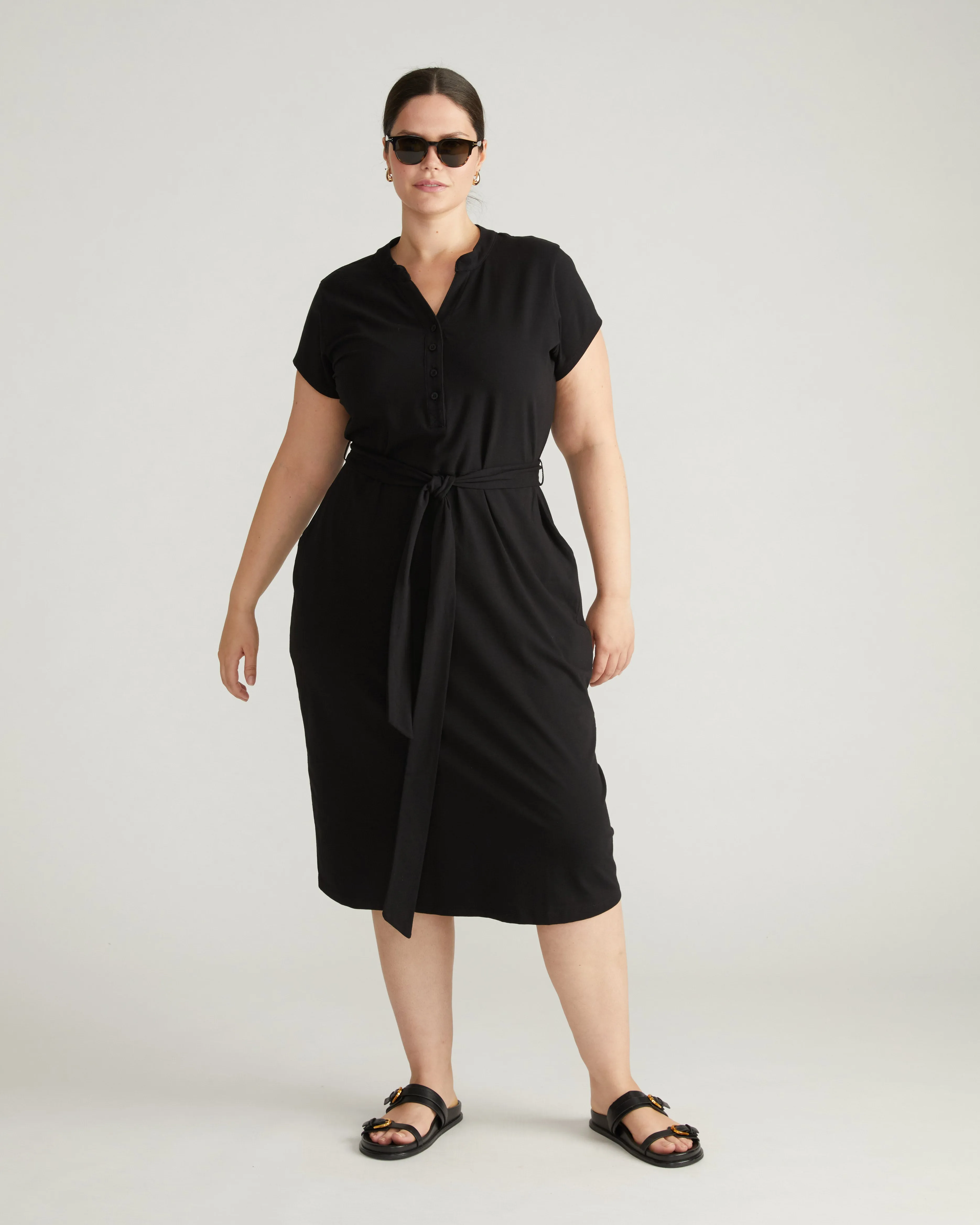 Band Collar Jersey Tie Travel Dress - Black sold by Universal Standard product image thumbnail 2