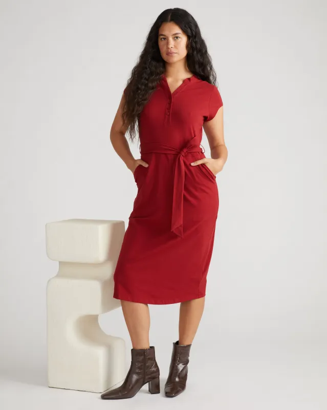 Band Collar Jersey Tie Travel Dress - Rich Soil sold by Universal Standard