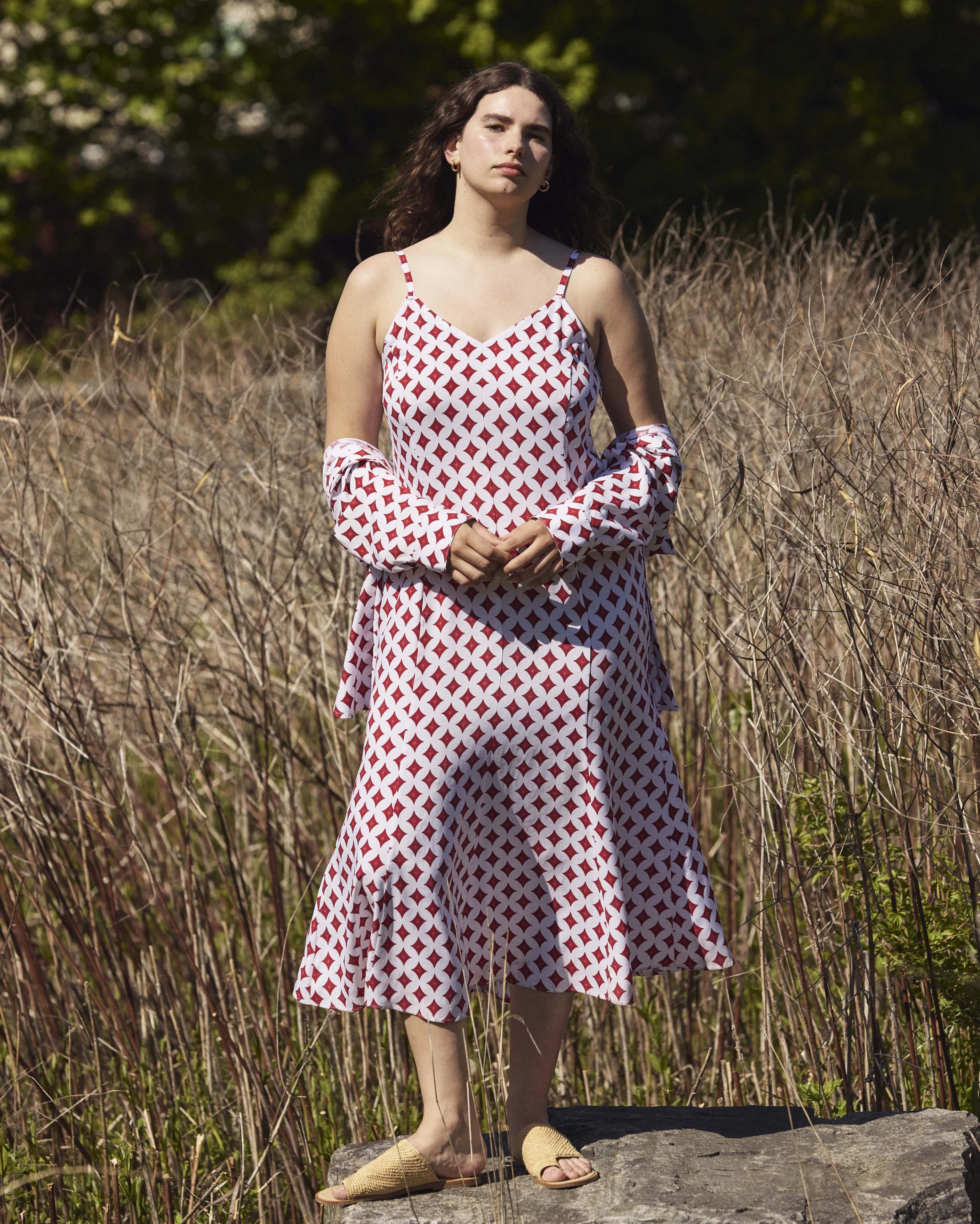 Amber Cooling Cupro Slip Dress - Morningstar Print in Red sold by Universal Standard product image thumbnail 4