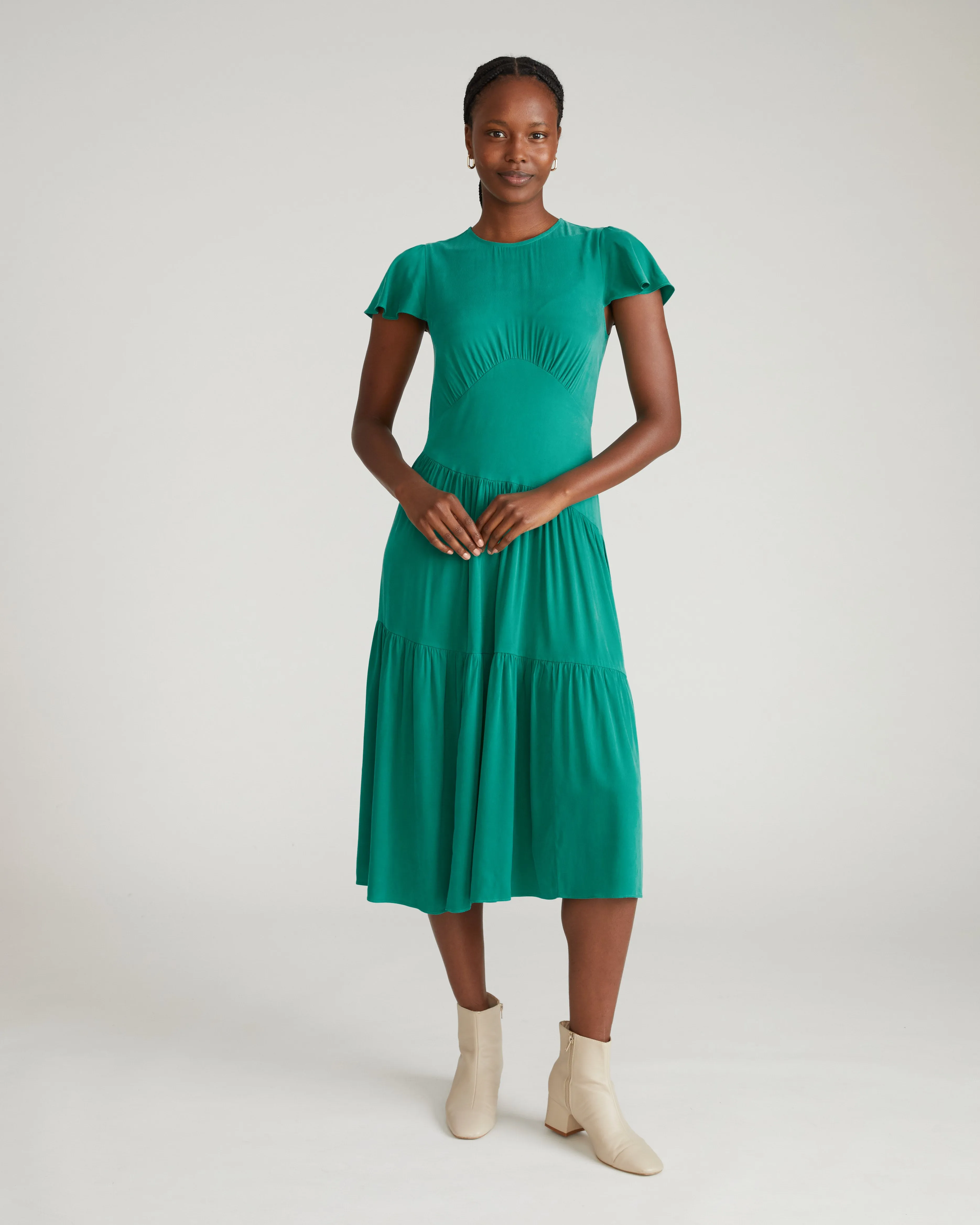 Mariella Stretch Cupro Dress - Green Tourmaline sold by Universal Standard