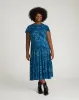 Mariella Stretch Cupro Dress - Rose Print in Deep Teal sold by Universal Standard